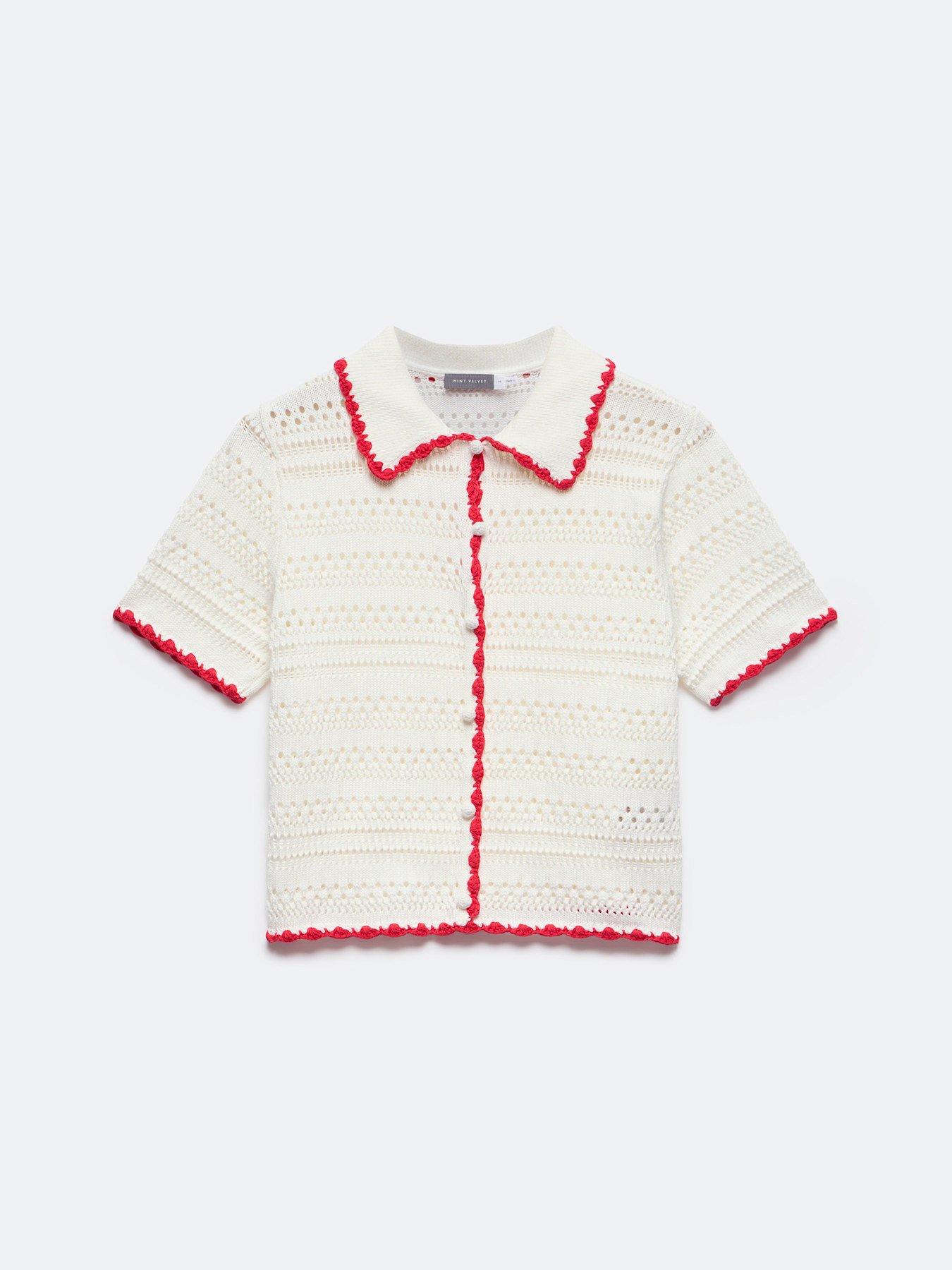 Image 5 of 6 of Mint Velvet White Contrast Trim Polo Top - Cream