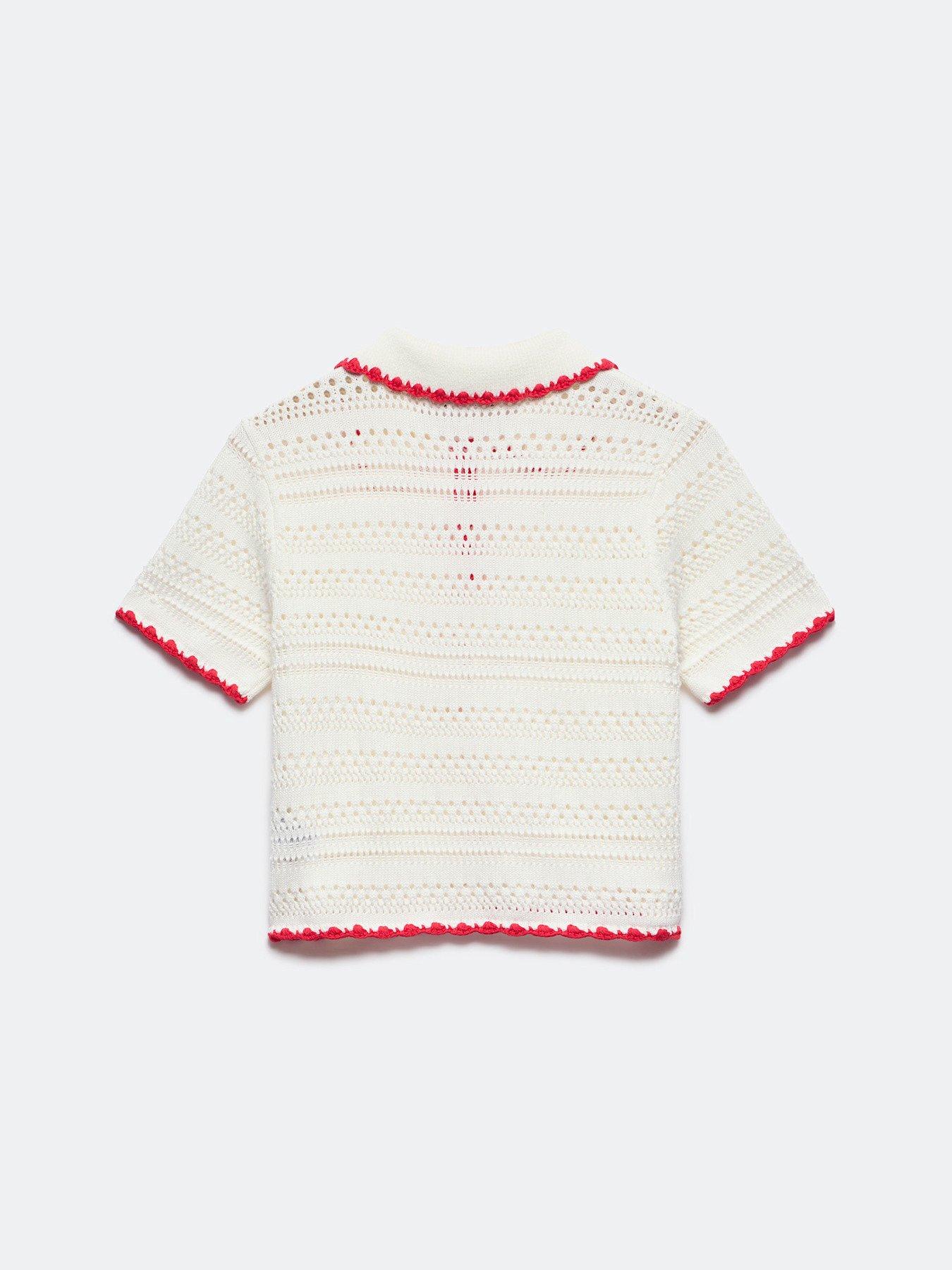 Image 6 of 6 of Mint Velvet White Contrast Trim Polo Top - Cream