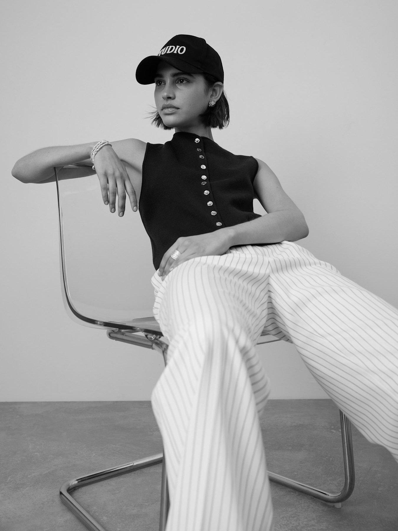 Image 2 of 5 of Mint Velvet White Pinstripe Tailored Trousers - Cream