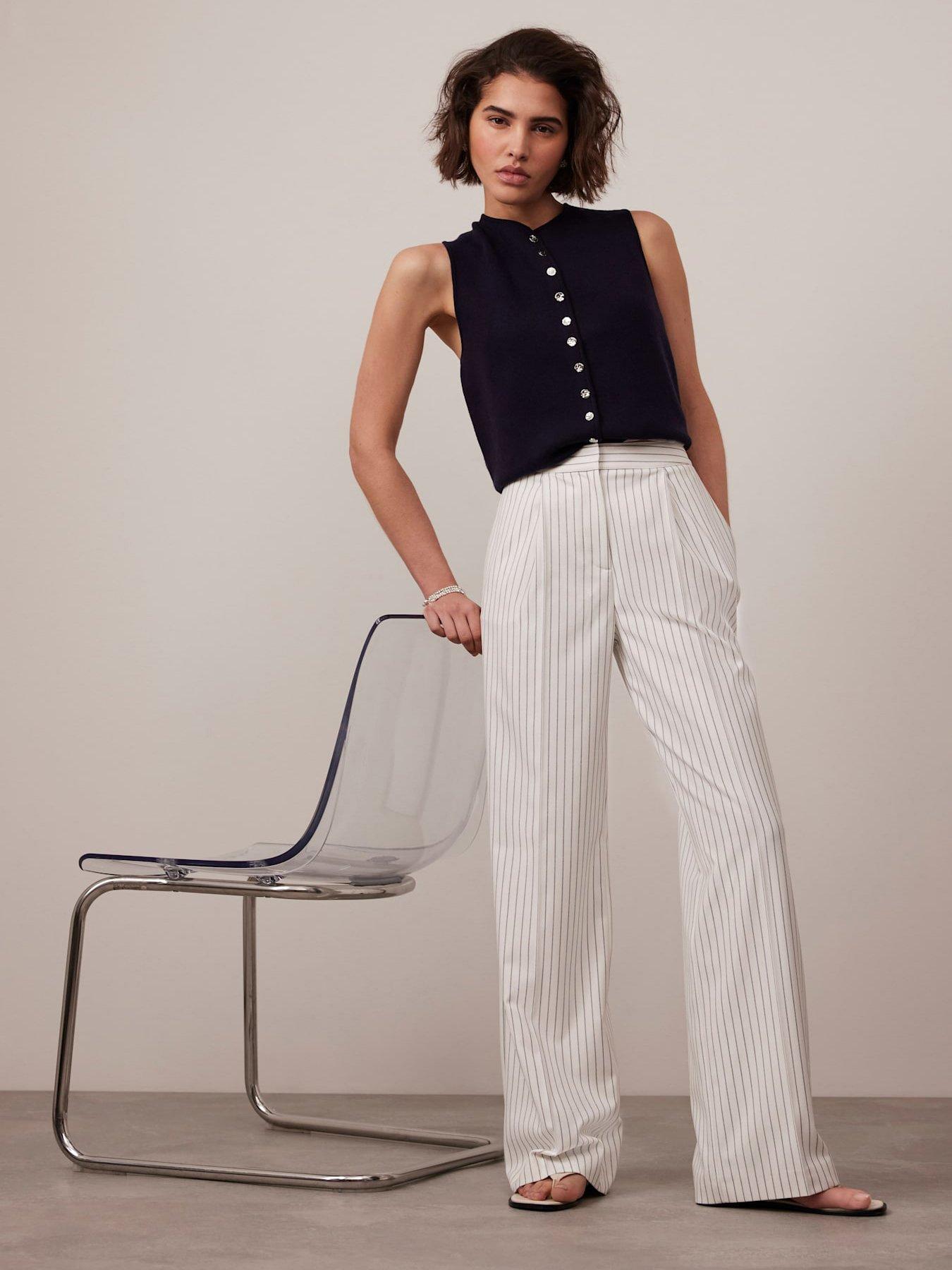 Image 3 of 5 of Mint Velvet White Pinstripe Tailored Trousers - Cream