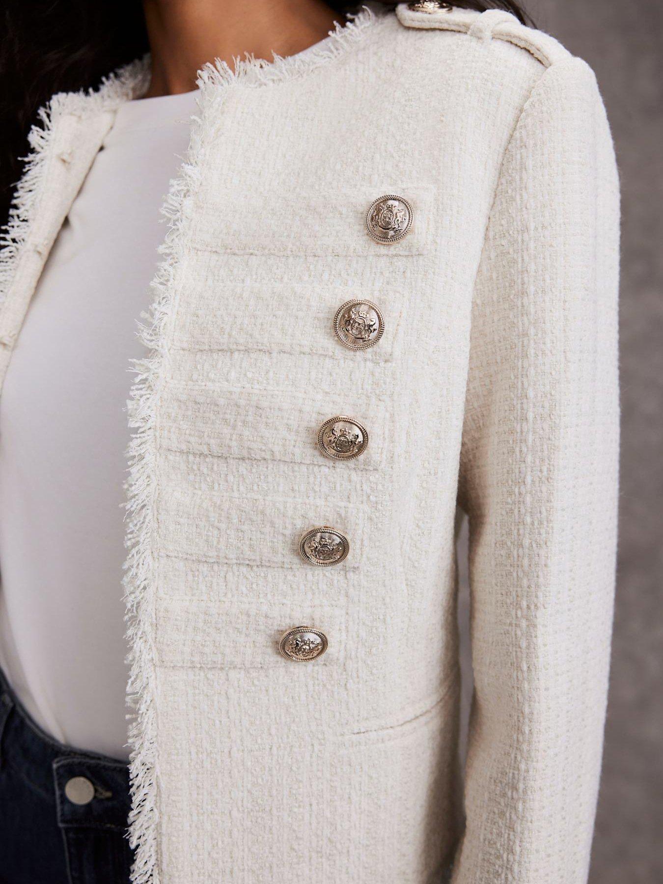 Image 4 of 6 of Mint Velvet Boucle Military Jacket - Cream