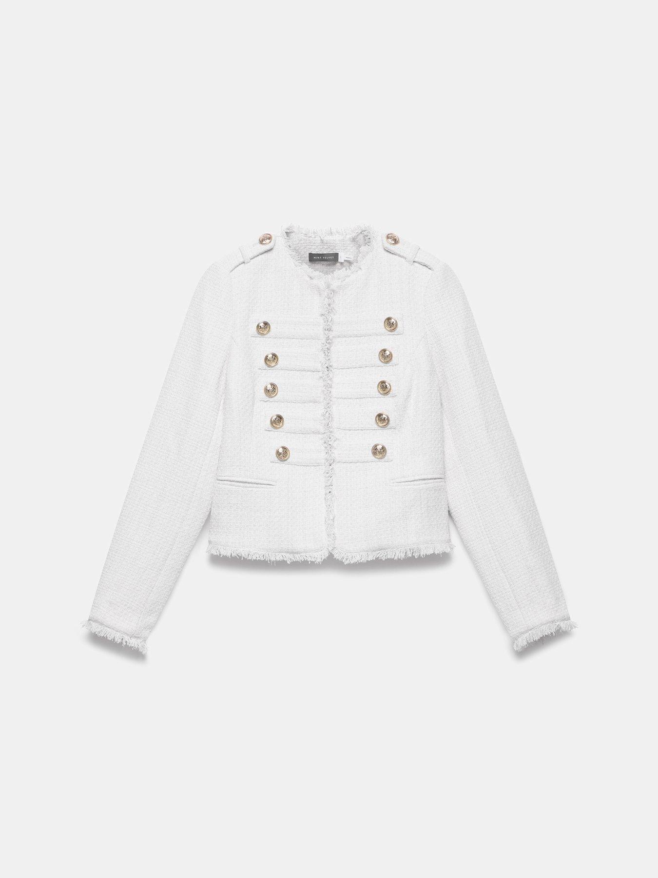 Image 5 of 6 of Mint Velvet Boucle Military Jacket - Cream