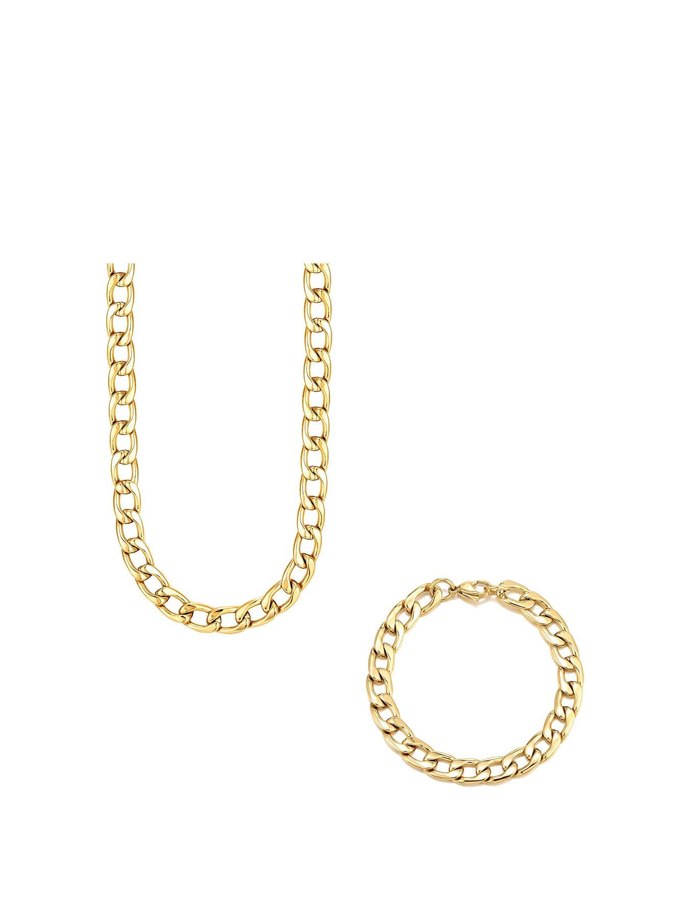 Image 1 of 4 of The Love Collection Gold Plated Chunky Steel Curb Chain and Bracelet Set