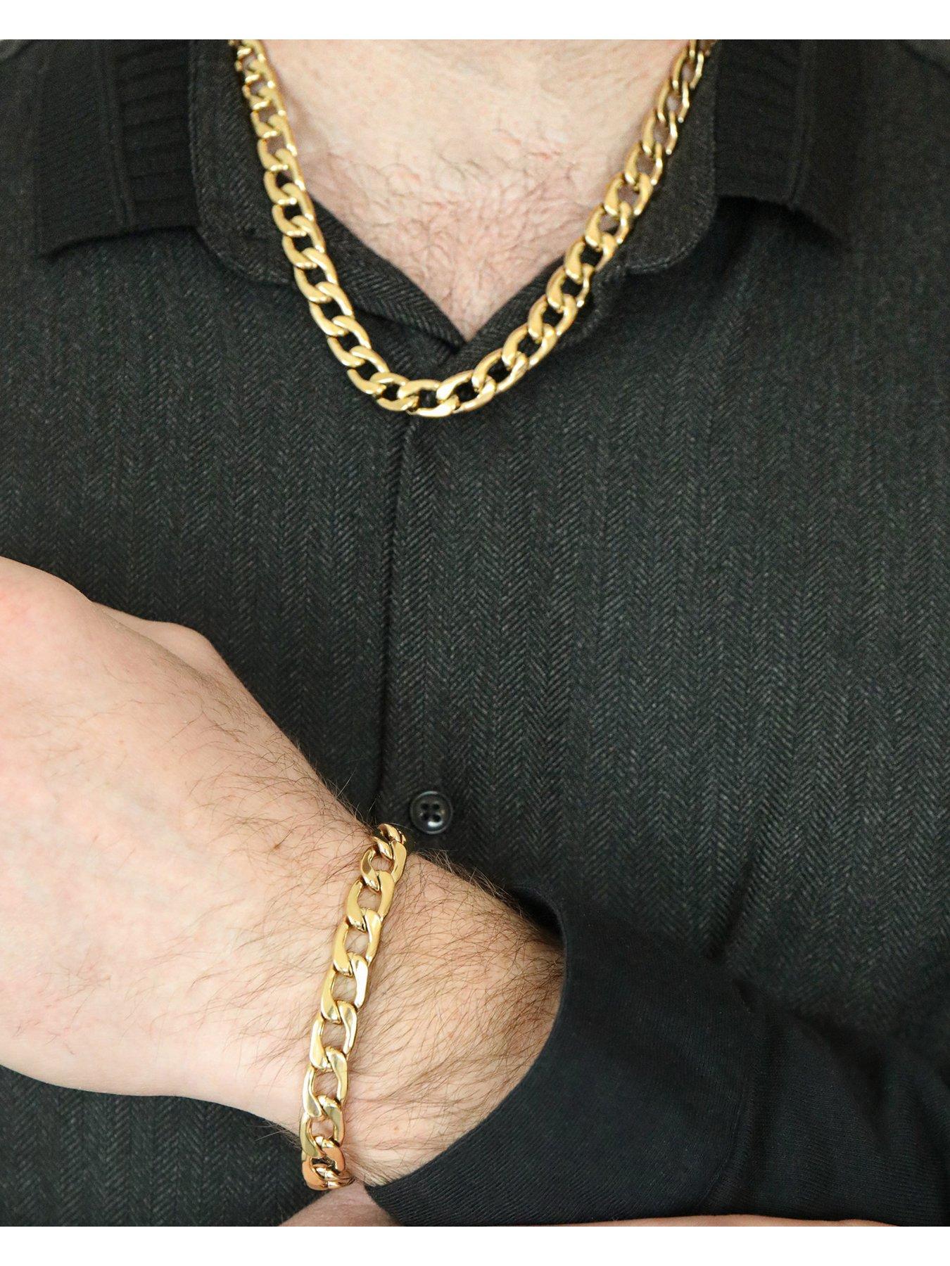 Image 2 of 4 of The Love Collection Gold Plated Chunky Steel Curb Chain and Bracelet Set