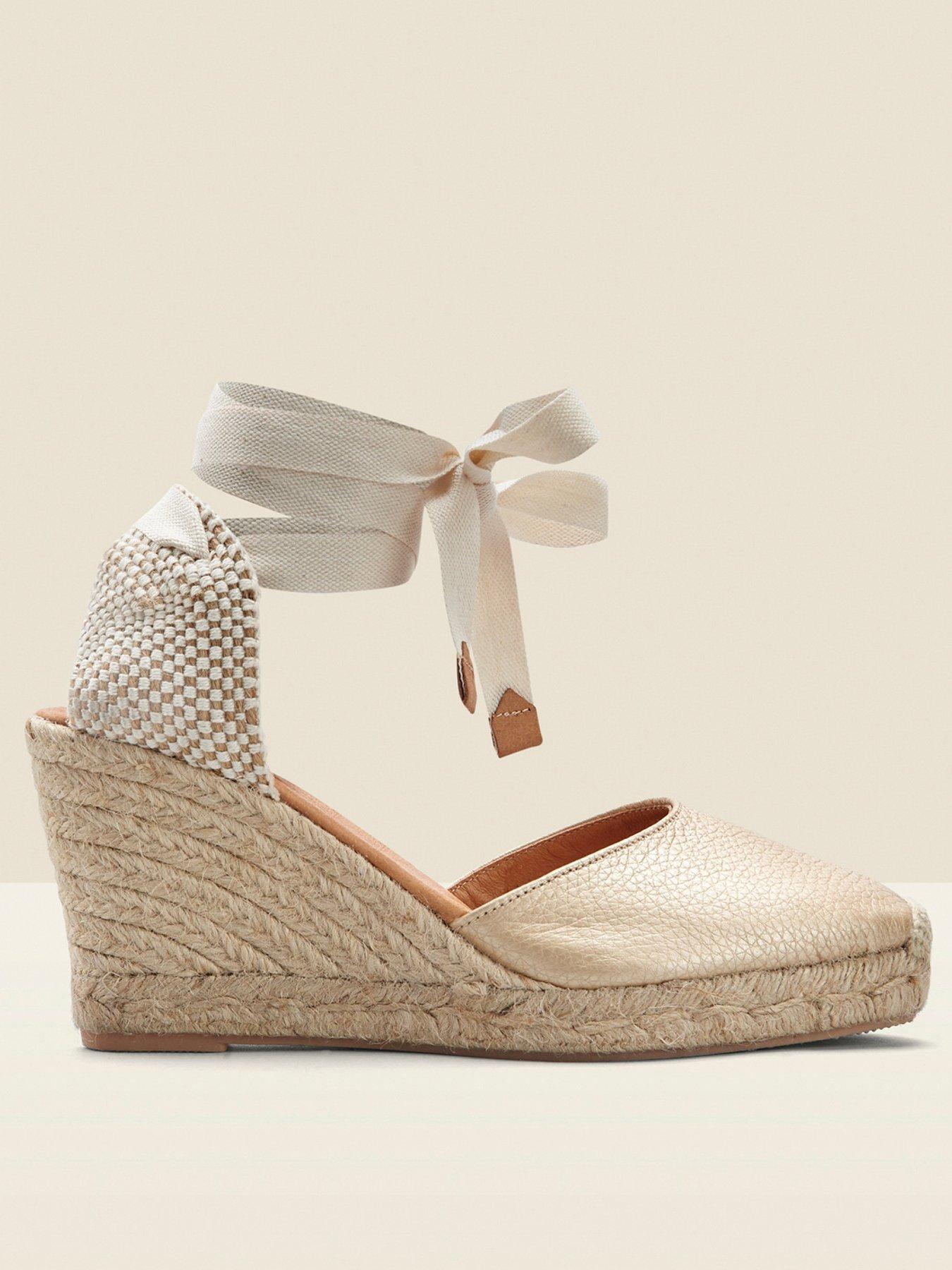 Image 1 of 3 of Sosandar Leather Perla Wedge Espadrille - Gold
