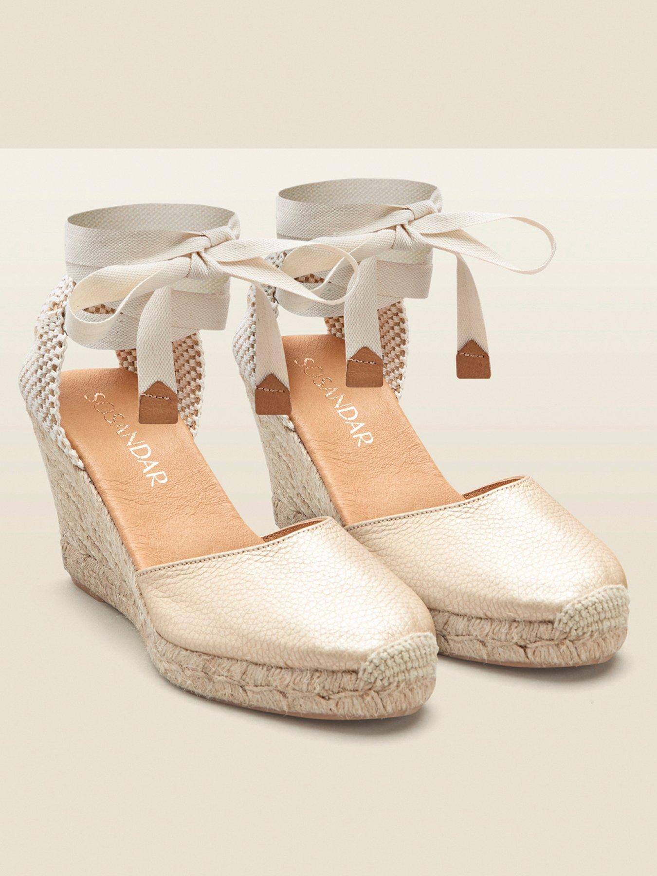 Image 2 of 3 of Sosandar Leather Perla Wedge Espadrille - Gold