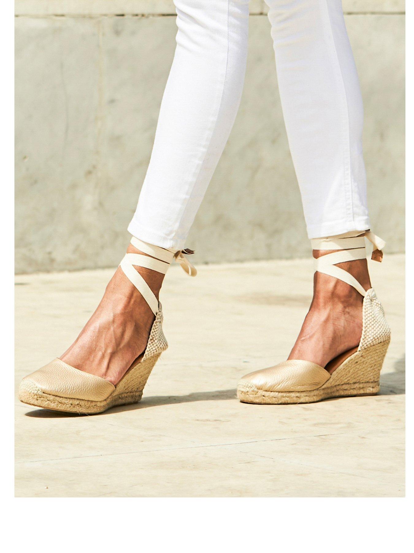 Image 3 of 3 of Sosandar Leather Perla Wedge Espadrille - Gold