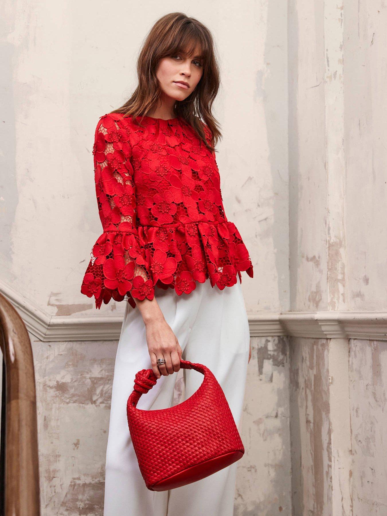 Image 3 of 6 of Mint Velvet Floral Applique Top - Red