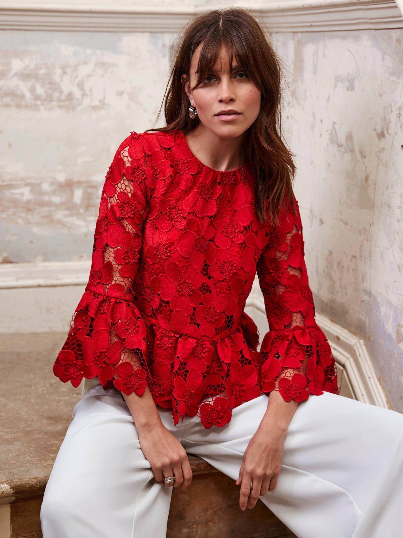 Image 4 of 6 of Mint Velvet Floral Applique Top - Red