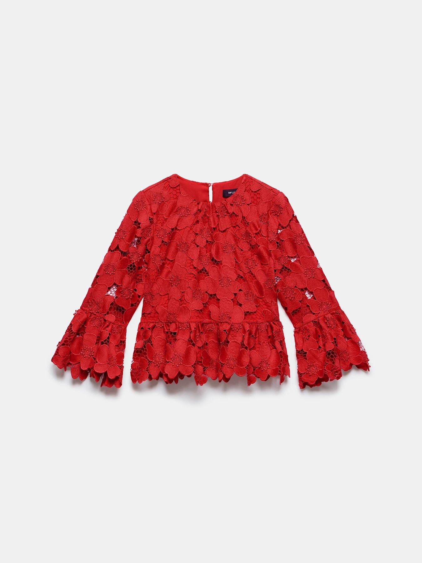 Image 6 of 6 of Mint Velvet Floral Applique Top - Red