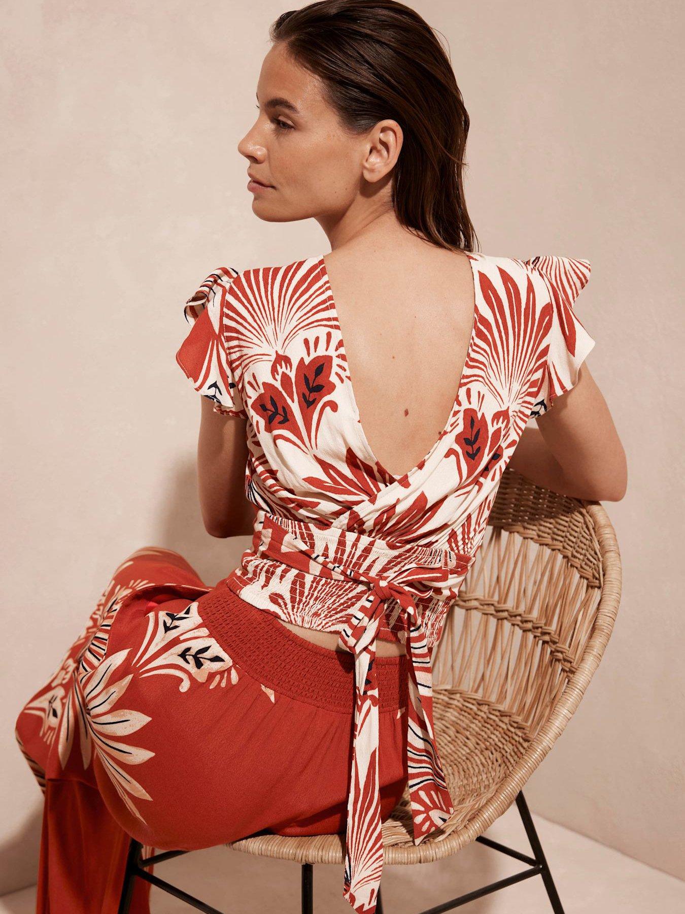 Image 2 of 6 of Mint Velvet Orange Print Wrap Top - Red