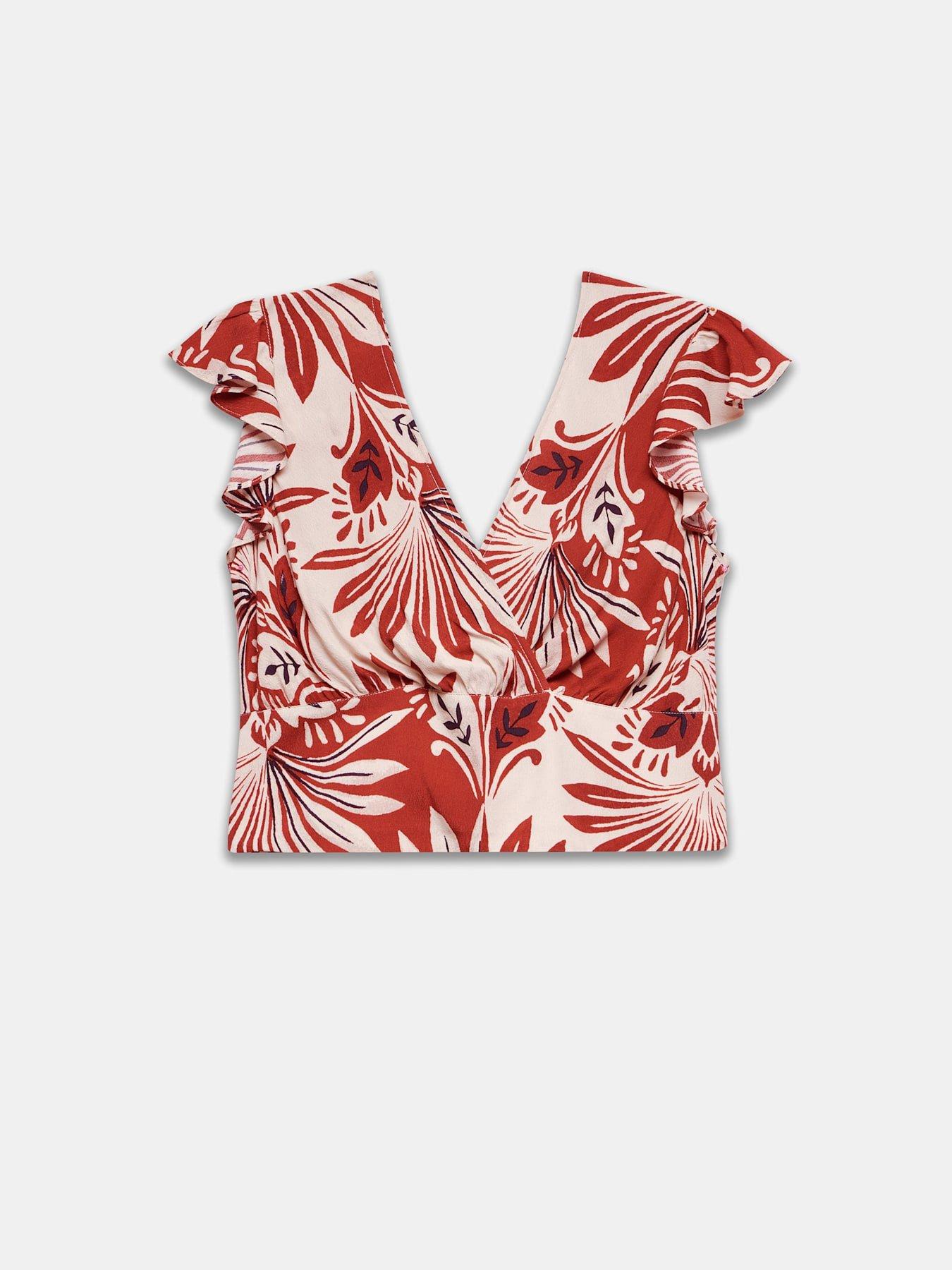 Image 5 of 6 of Mint Velvet Orange Print Wrap Top - Red