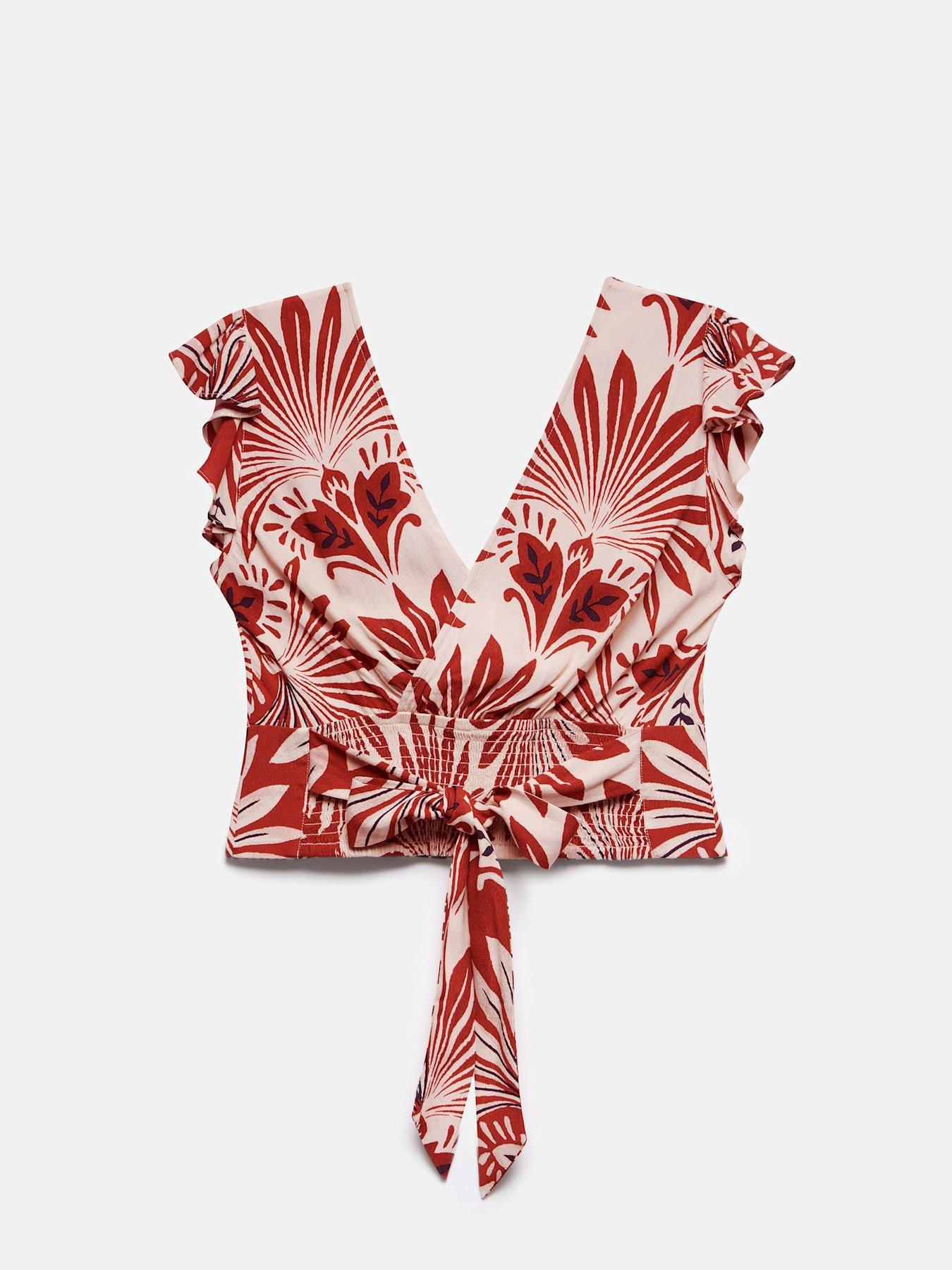 Image 6 of 6 of Mint Velvet Orange Print Wrap Top - Red