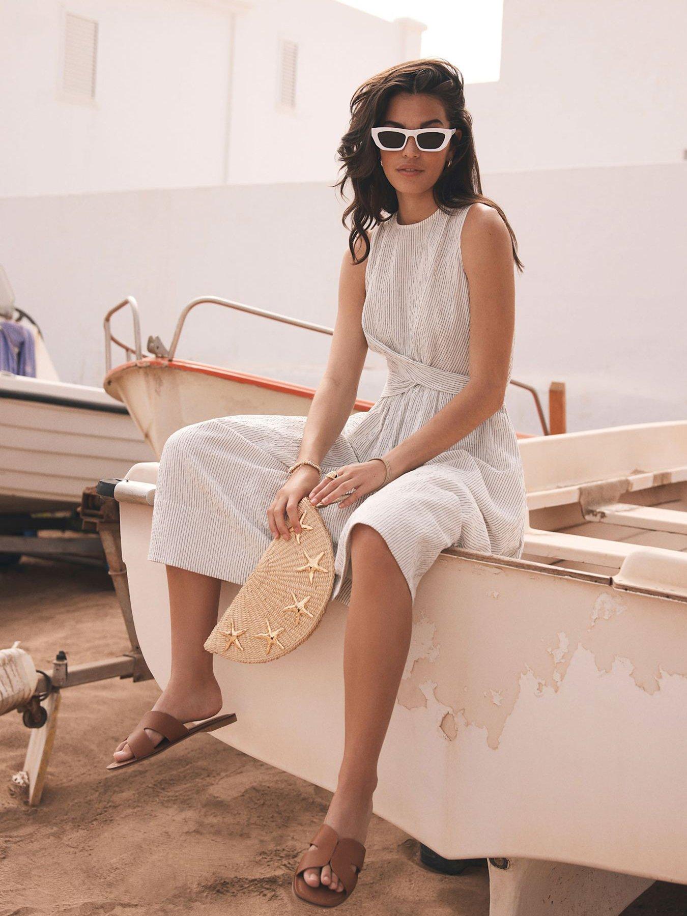 mint-velvet-neutral-striped-midi-dress-beigeoutfit