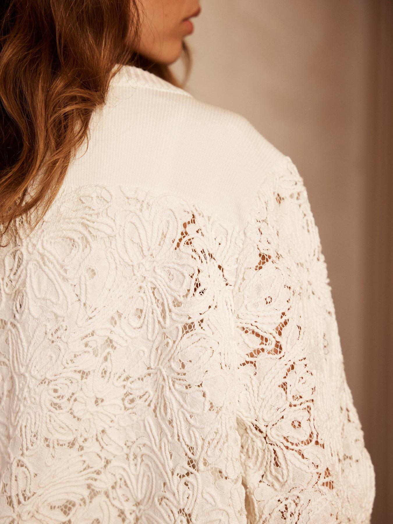 Image 4 of 6 of Mint Velvet White Lace Mix Bomber Jacket - Cream