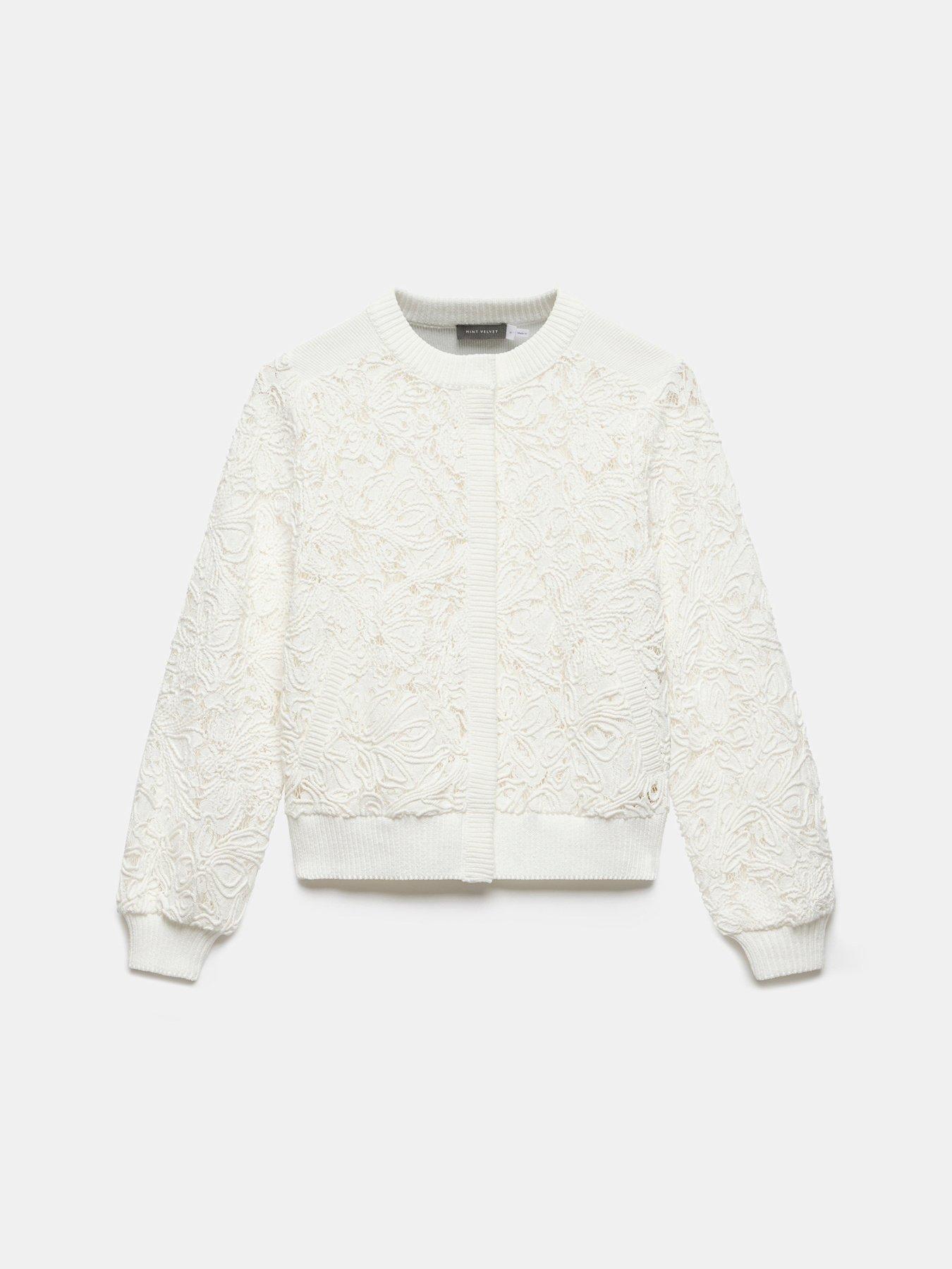 Image 6 of 6 of Mint Velvet White Lace Mix Bomber Jacket - Cream