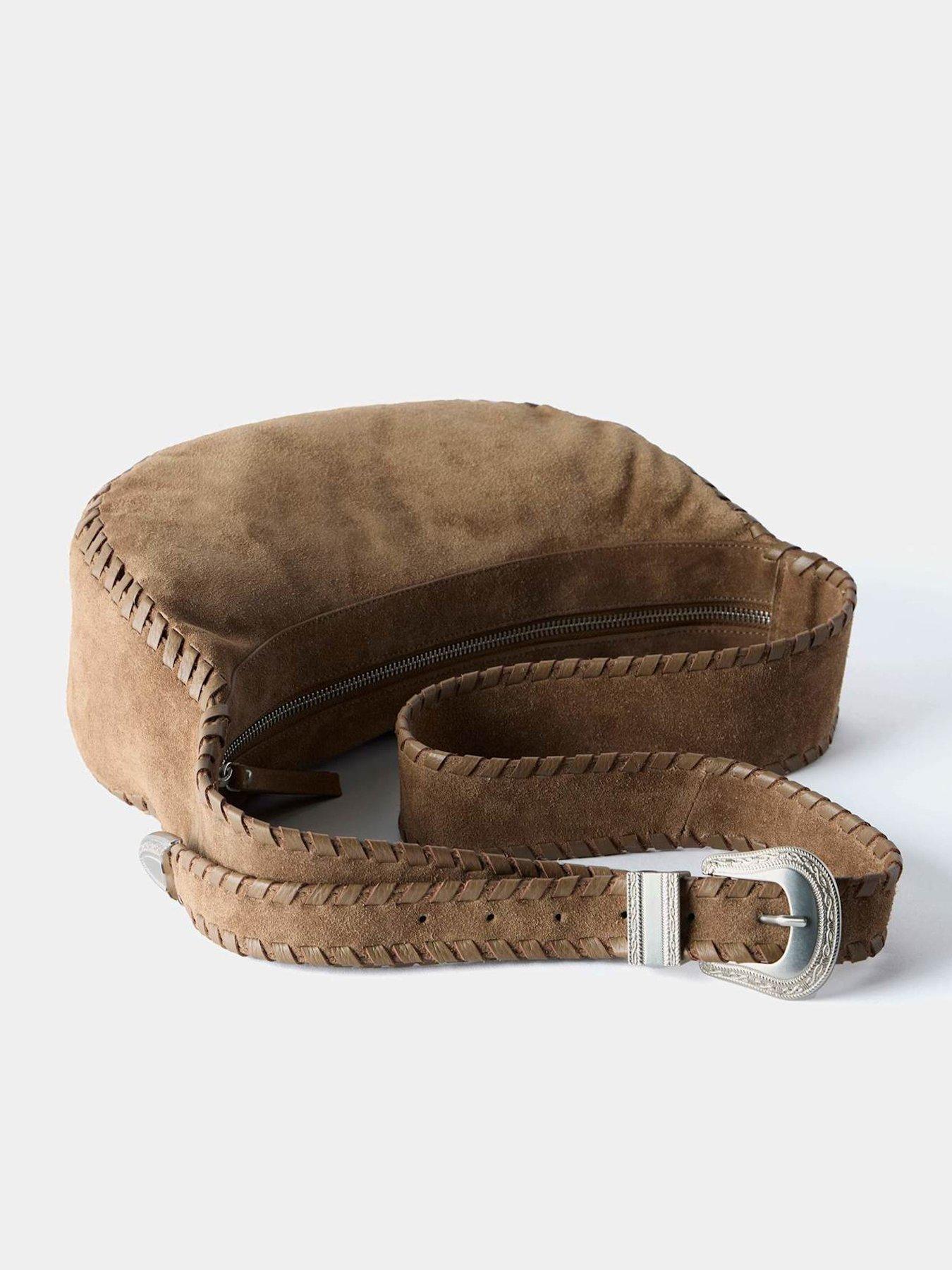 Image 3 of 4 of Mint Velvet Brown Suede Western Buckle Sling Bag - Beige