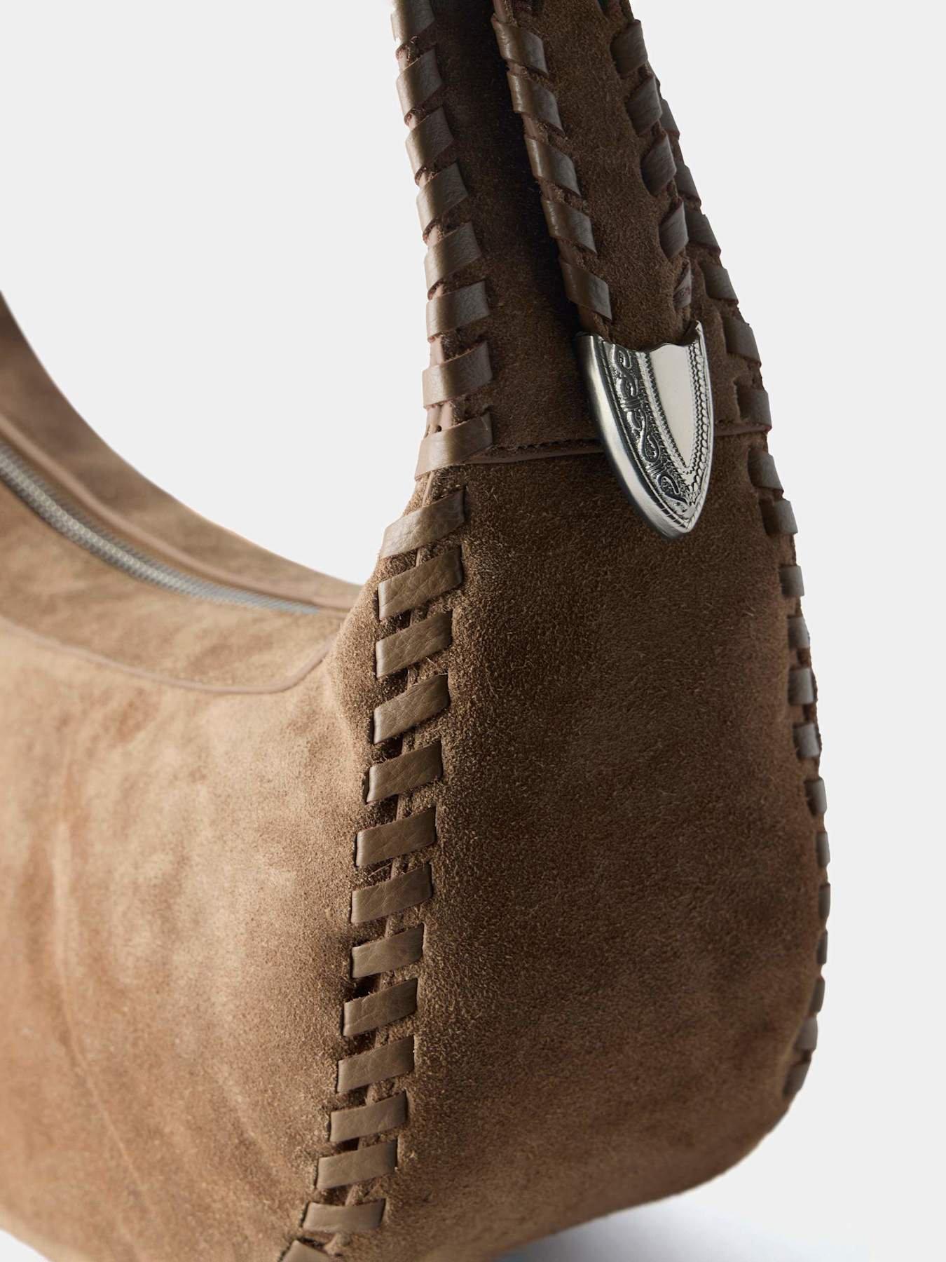 Image 4 of 4 of Mint Velvet Brown Suede Western Buckle Sling Bag - Beige