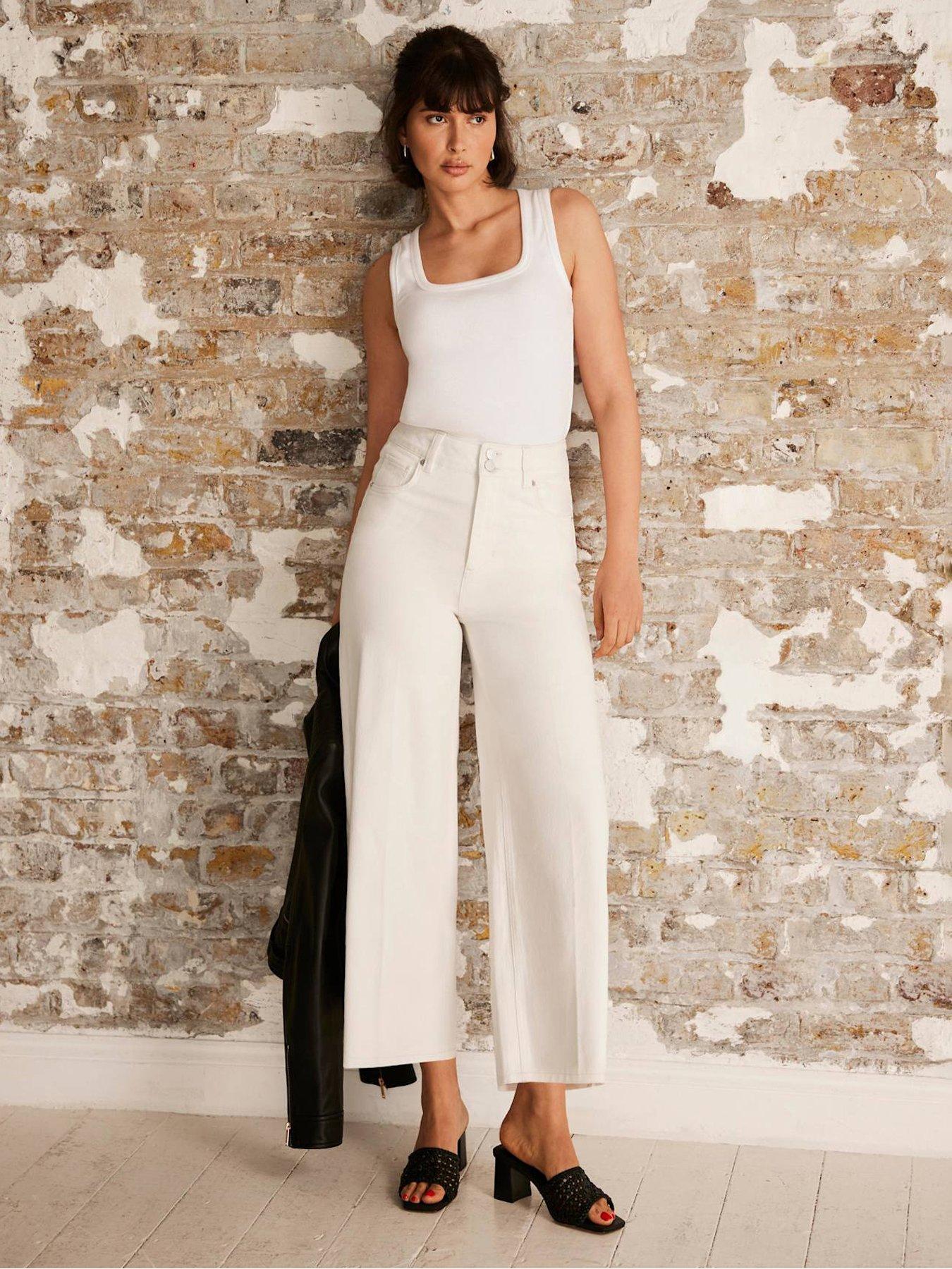 Image 1 of 6 of Mint Velvet Cropped Wide Jeans - White