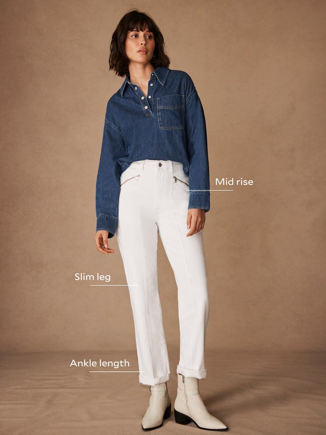 Image 2 of 6 of Mint Velvet Sculpting Slim Biker Detail Jeans - White