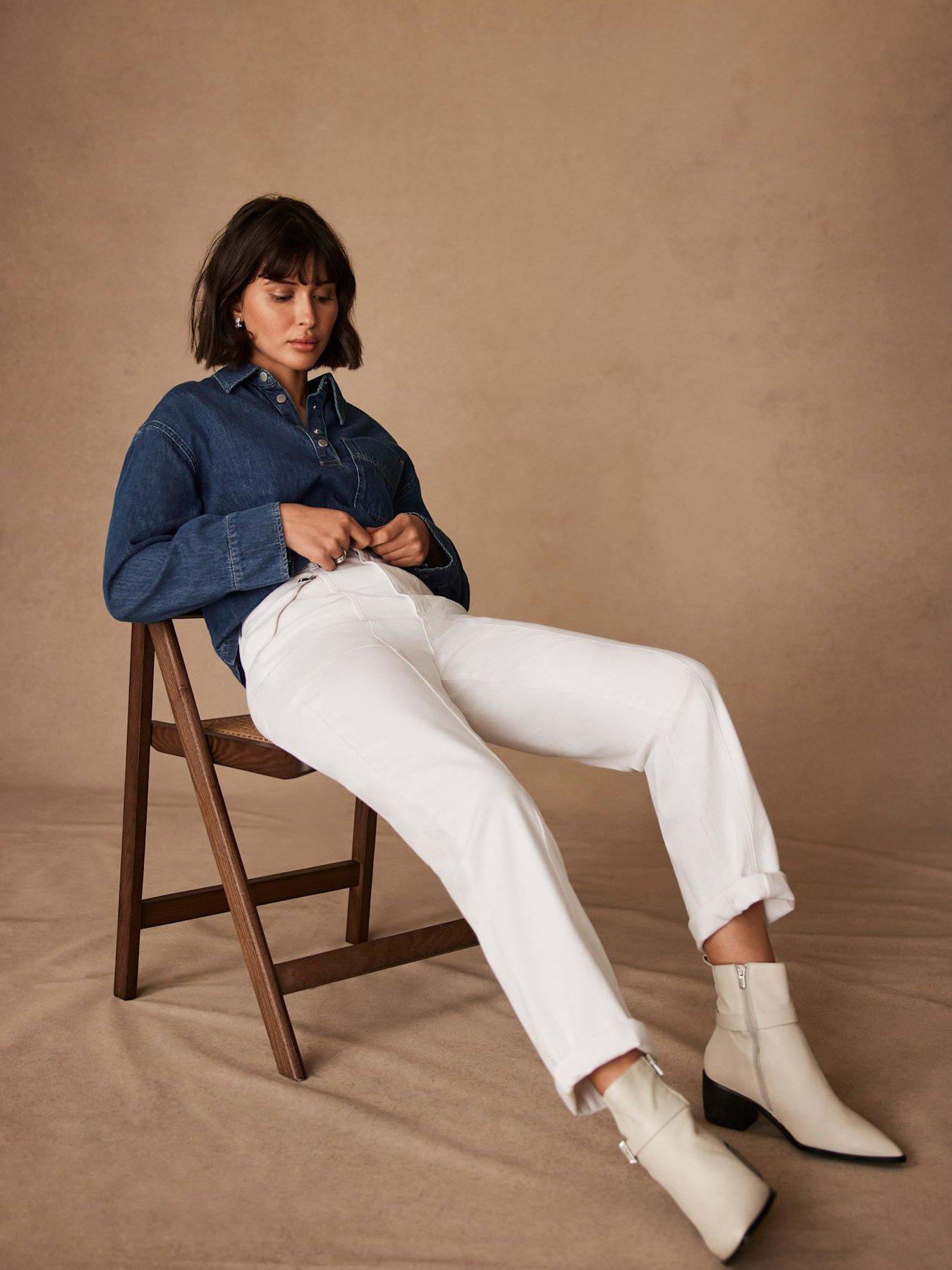 Image 3 of 6 of Mint Velvet Sculpting Slim Biker Detail Jeans - White
