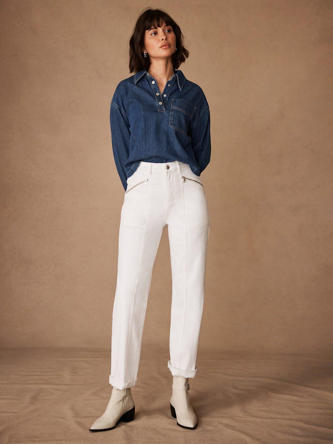 Image 5 of 6 of Mint Velvet Sculpting Slim Biker Detail Jeans - White
