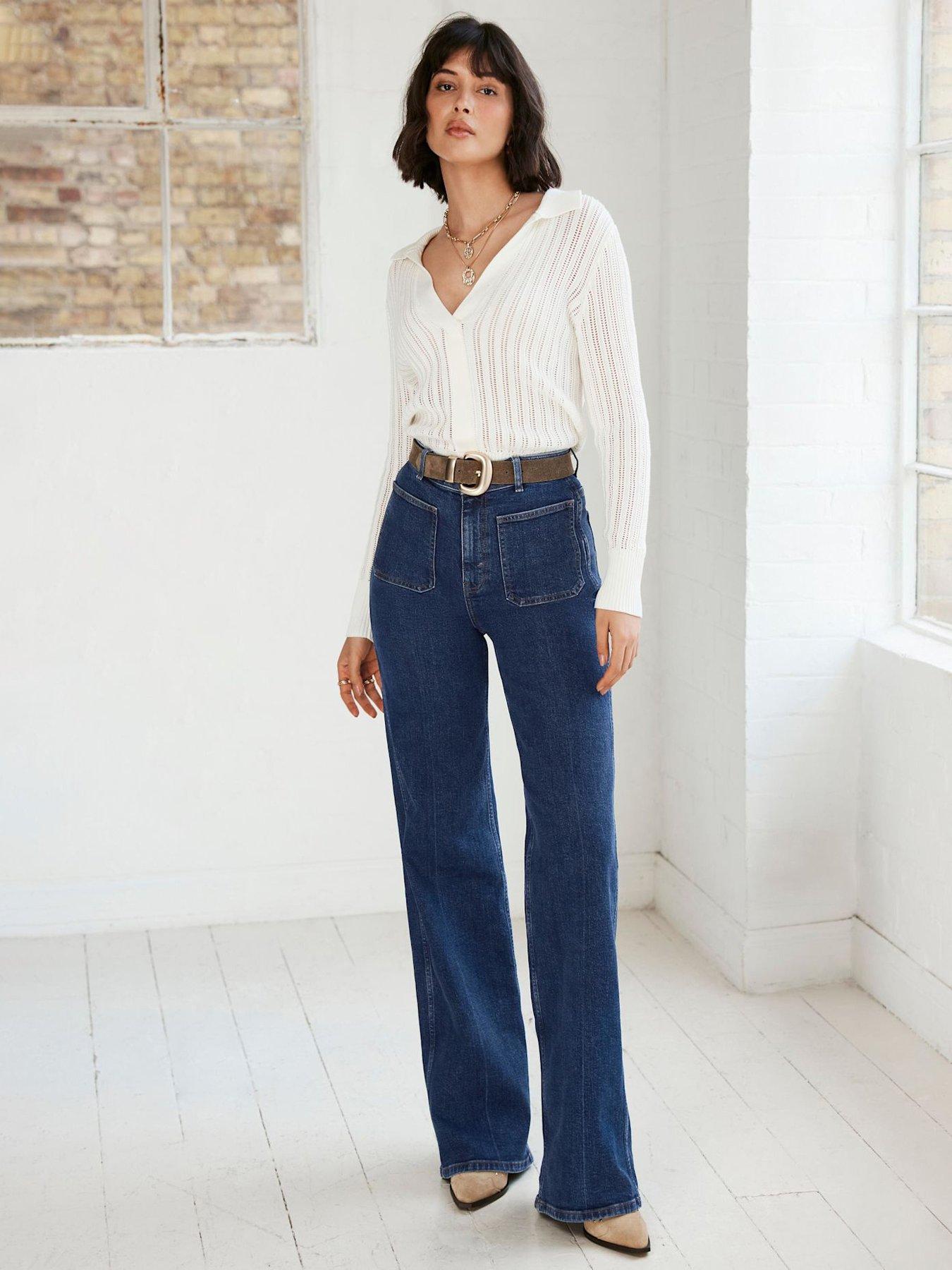 Image of Mint Velvet Indigo Relaxed Straight Patch Pocket Jeans - Blue
