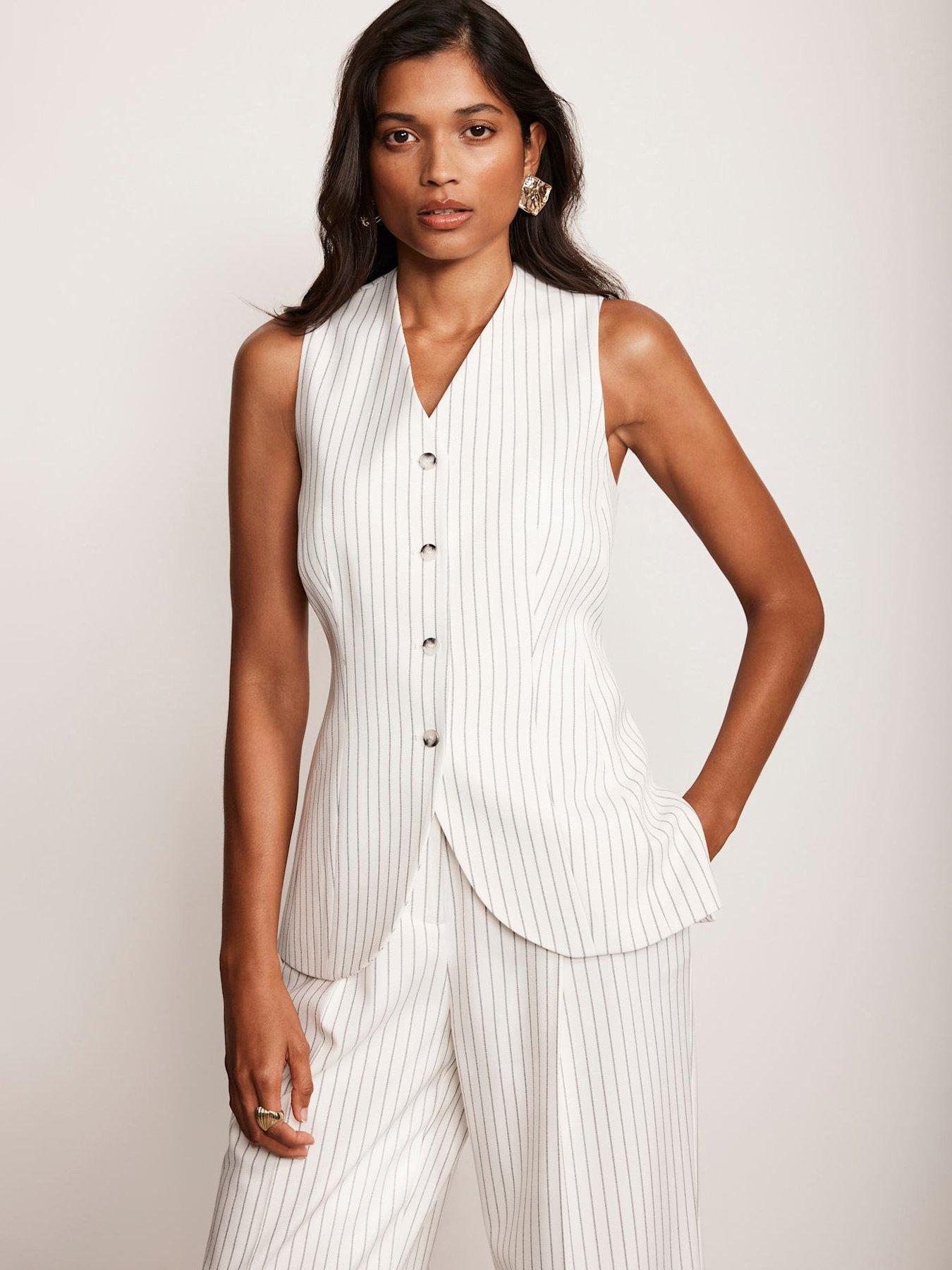 Image 1 of 6 of Mint Velvet Ivory Pinstripe Waistcoat