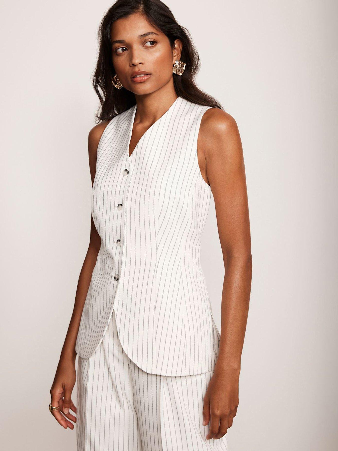 Image 2 of 6 of Mint Velvet Ivory Pinstripe Waistcoat