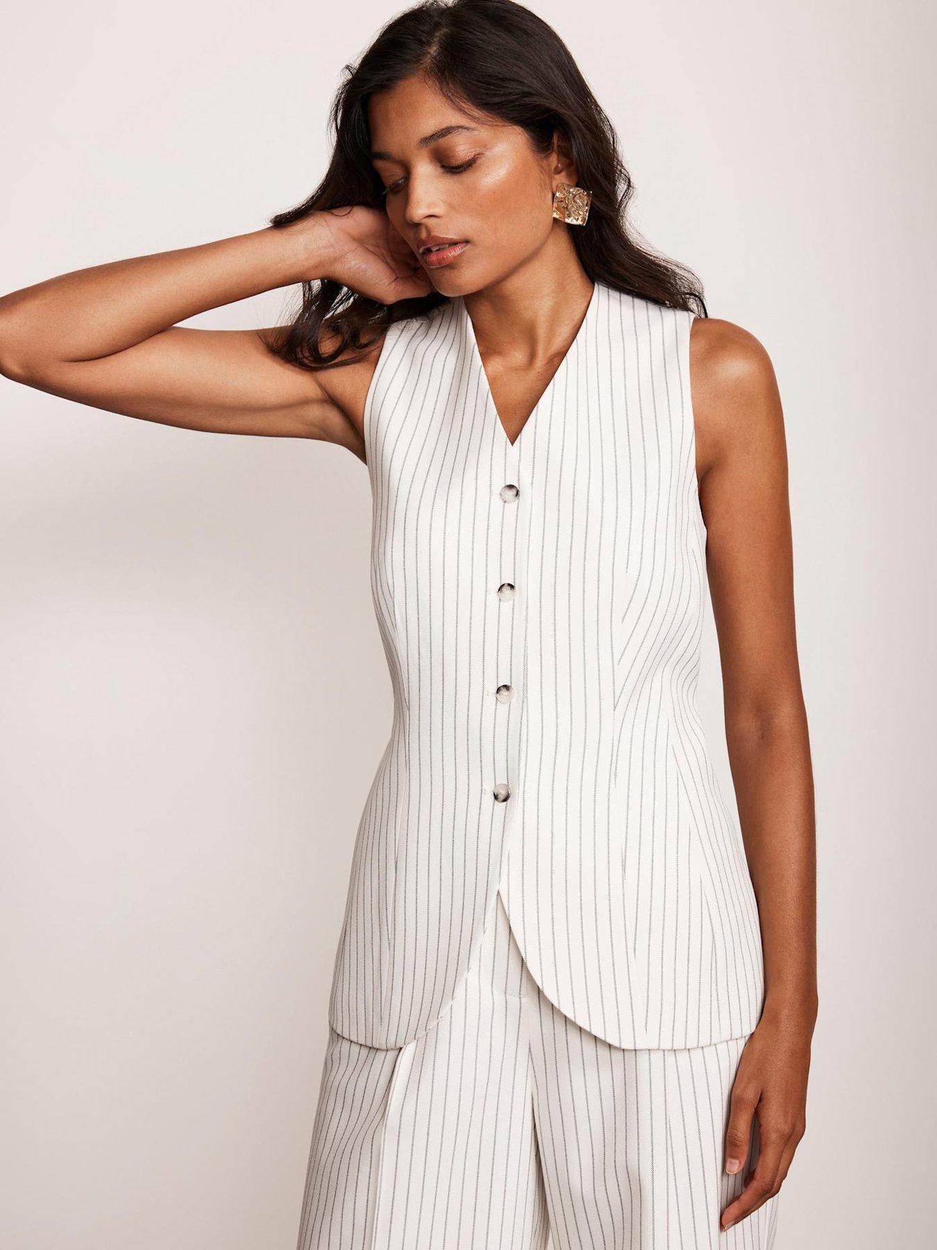 Image 4 of 6 of Mint Velvet Ivory Pinstripe Waistcoat