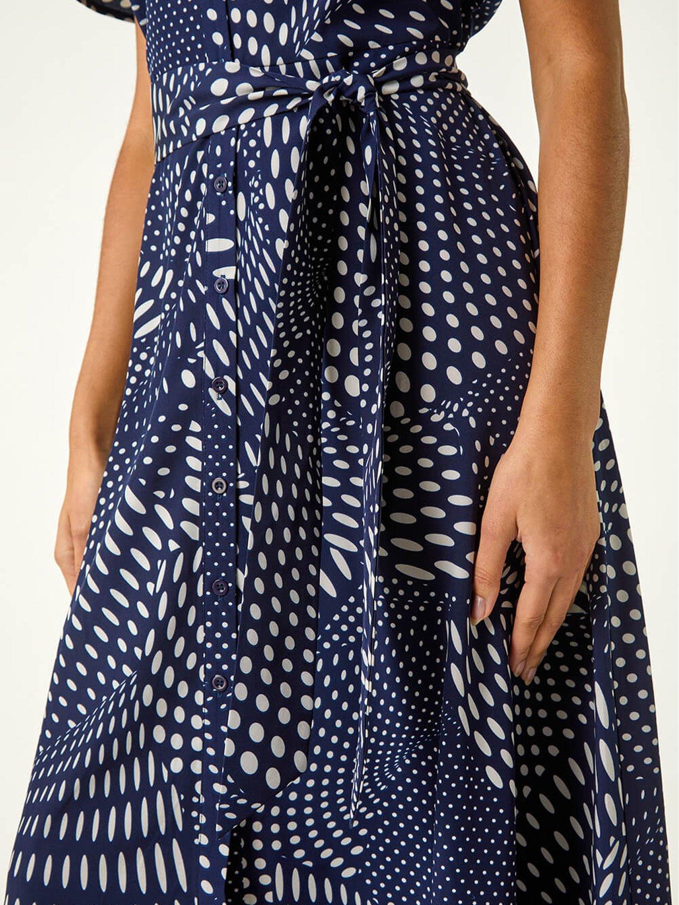 Image 5 of 5 of Roman Spot Print Shirt Midi Dress - Navy