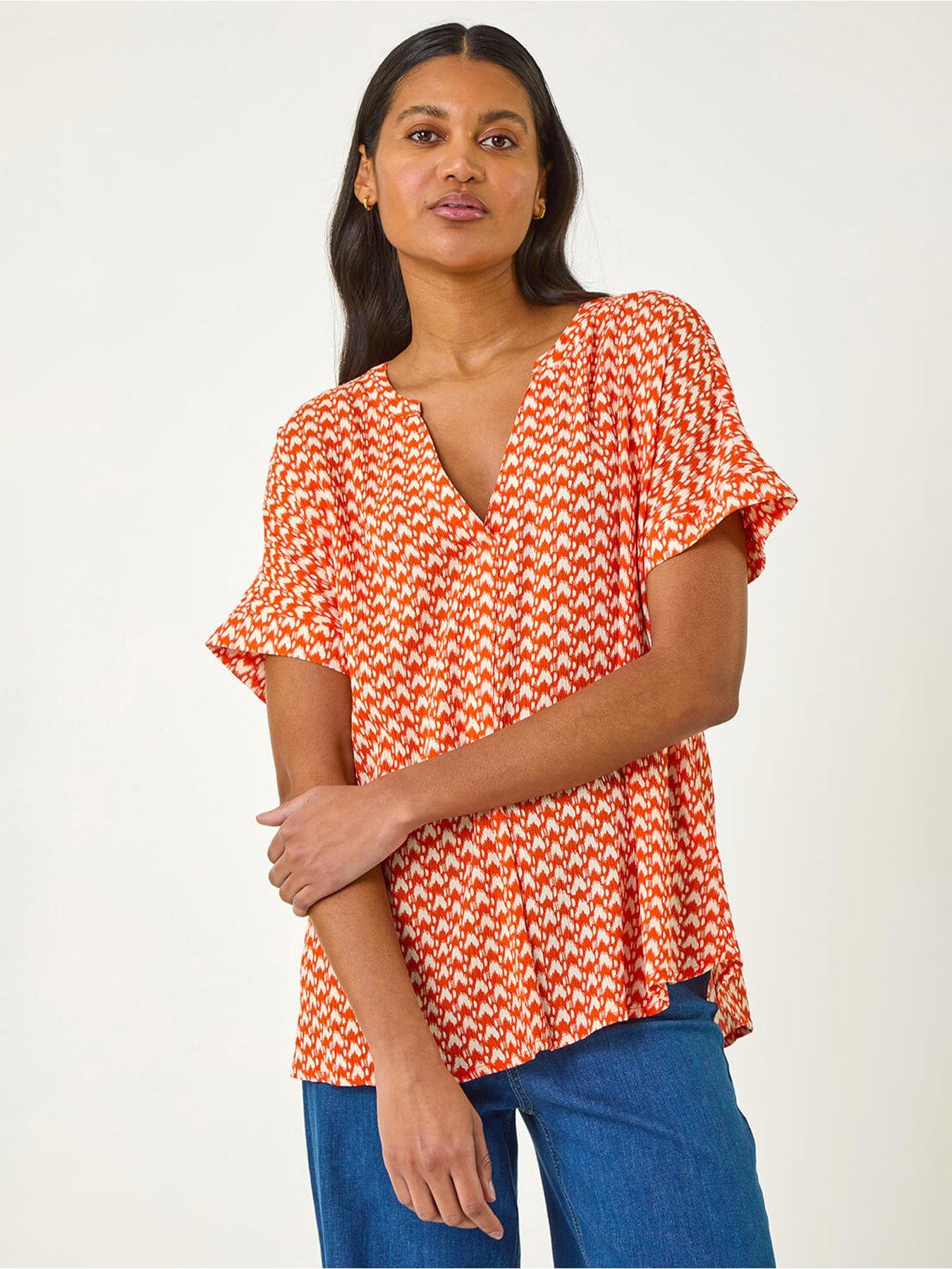 roman-abstract-print-tunic-top-orange