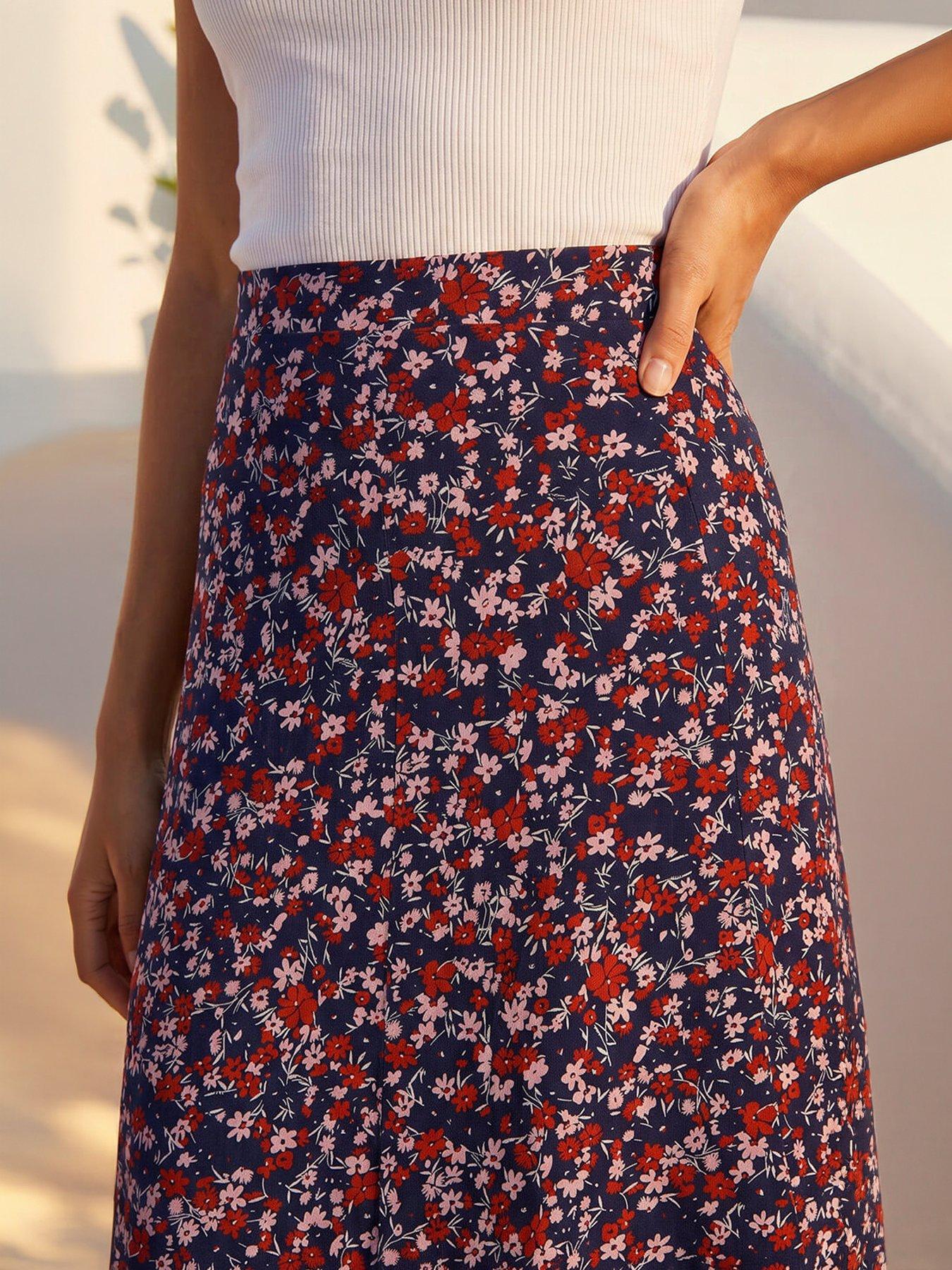 Image 2 of 4 of Roman Ditsy Floral Stretch Midi Skirt - Multi