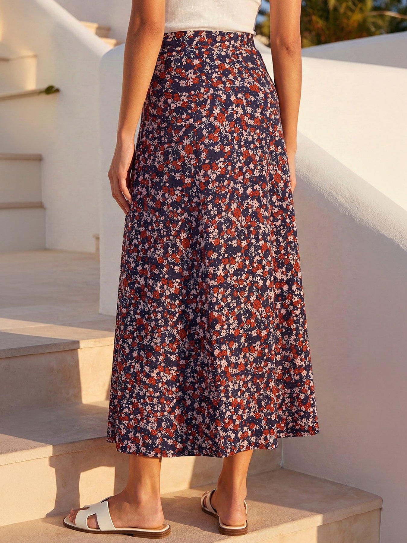 Image 3 of 4 of Roman Ditsy Floral Stretch Midi Skirt - Multi