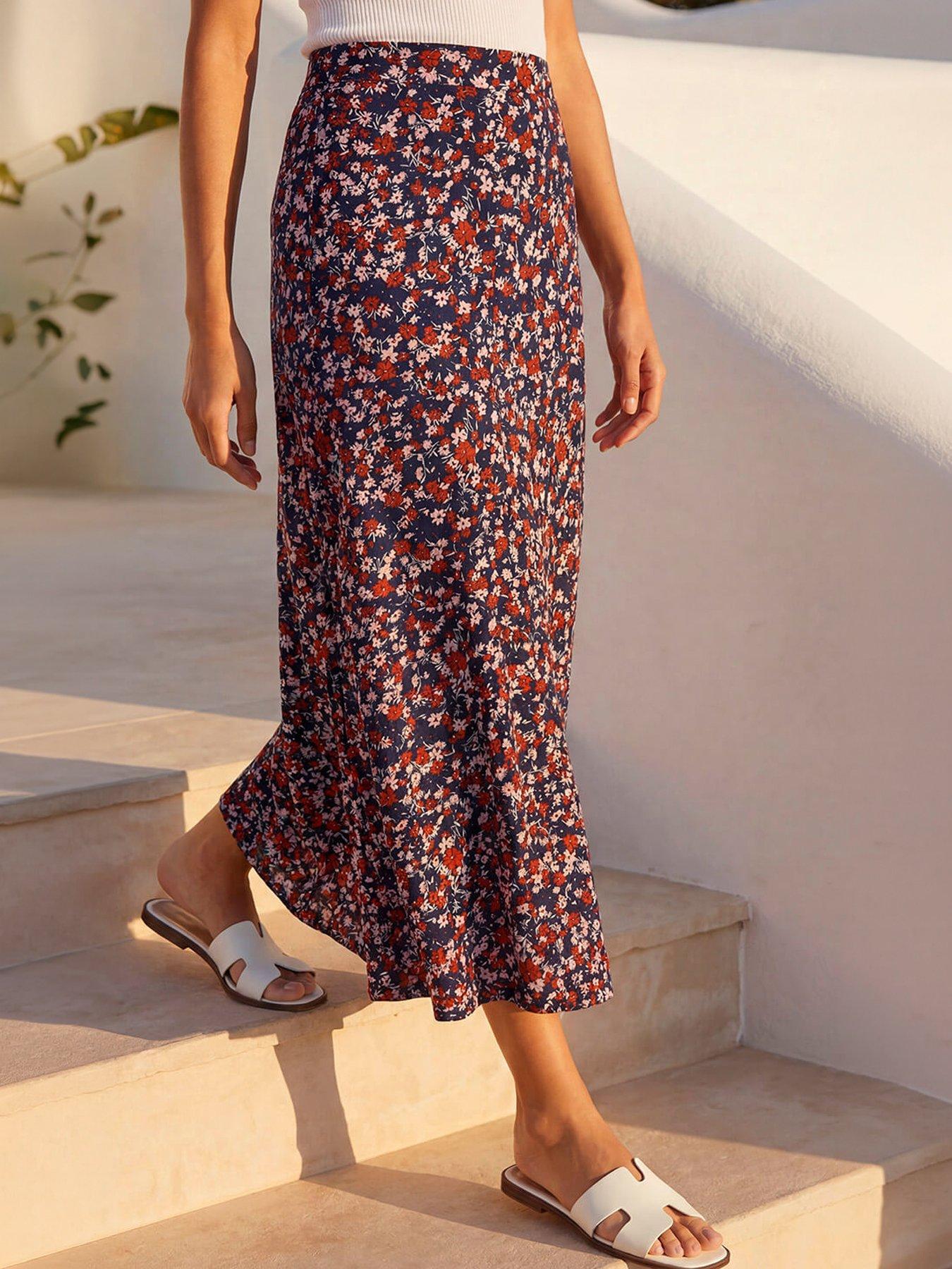 Image 4 of 4 of Roman Ditsy Floral Stretch Midi Skirt - Multi