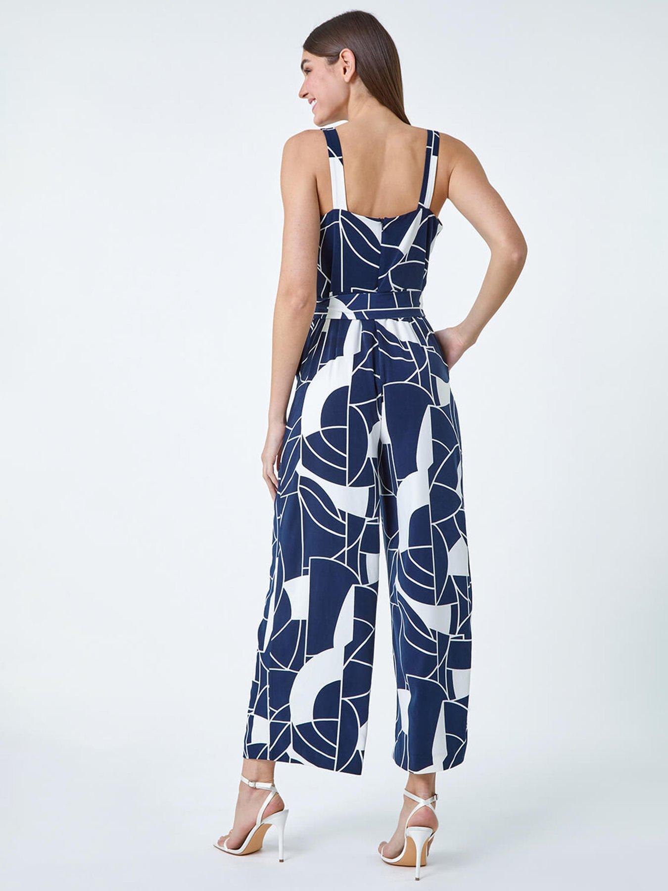 Image 2 of 5 of Roman Abstract Print Pocket Jumpsuit - Navy