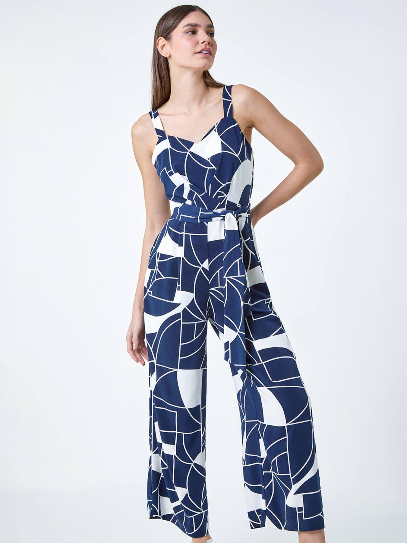 Image 3 of 5 of Roman Abstract Print Pocket Jumpsuit - Navy
