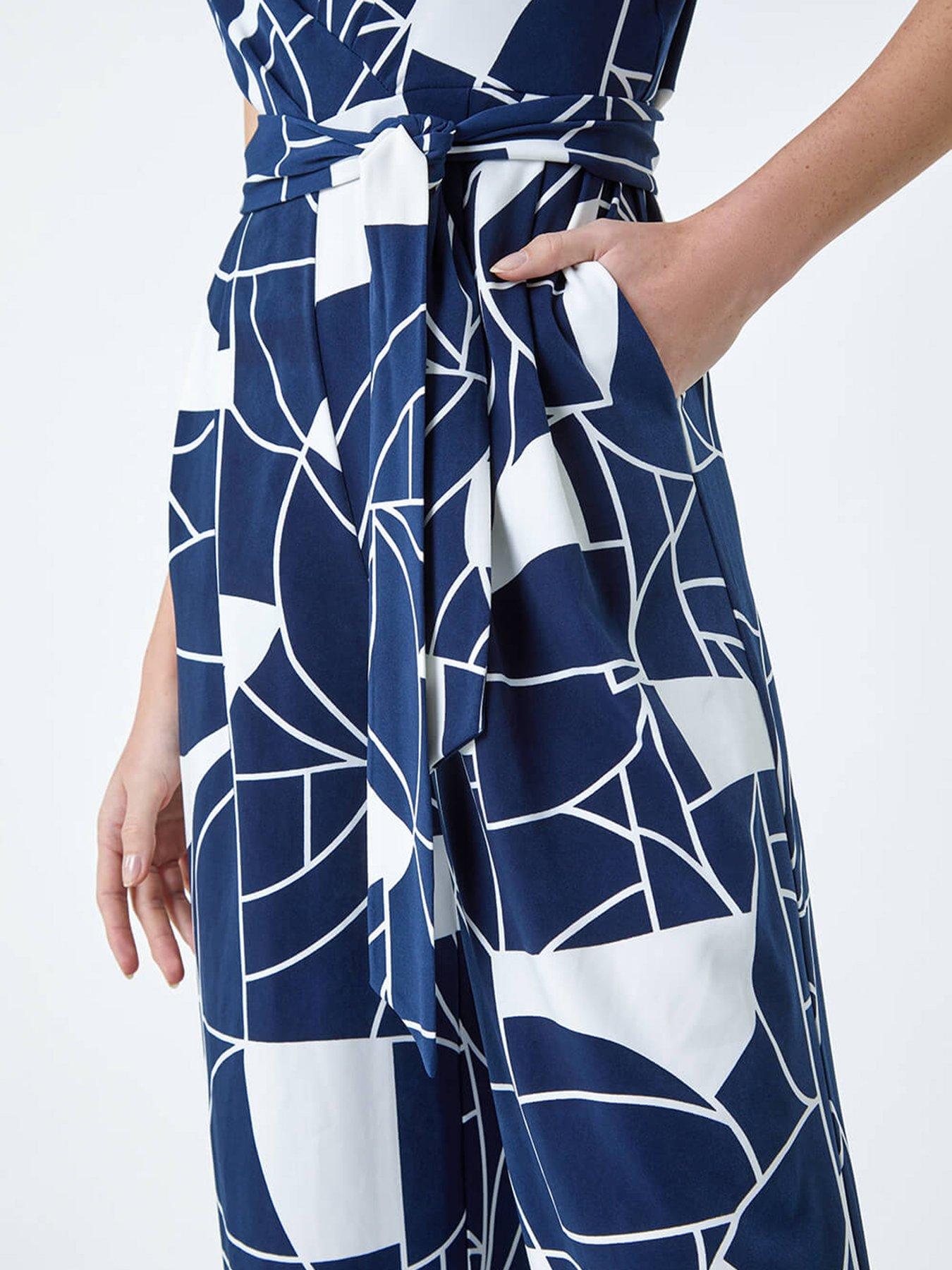 Image 5 of 5 of Roman Abstract Print Pocket Jumpsuit - Navy