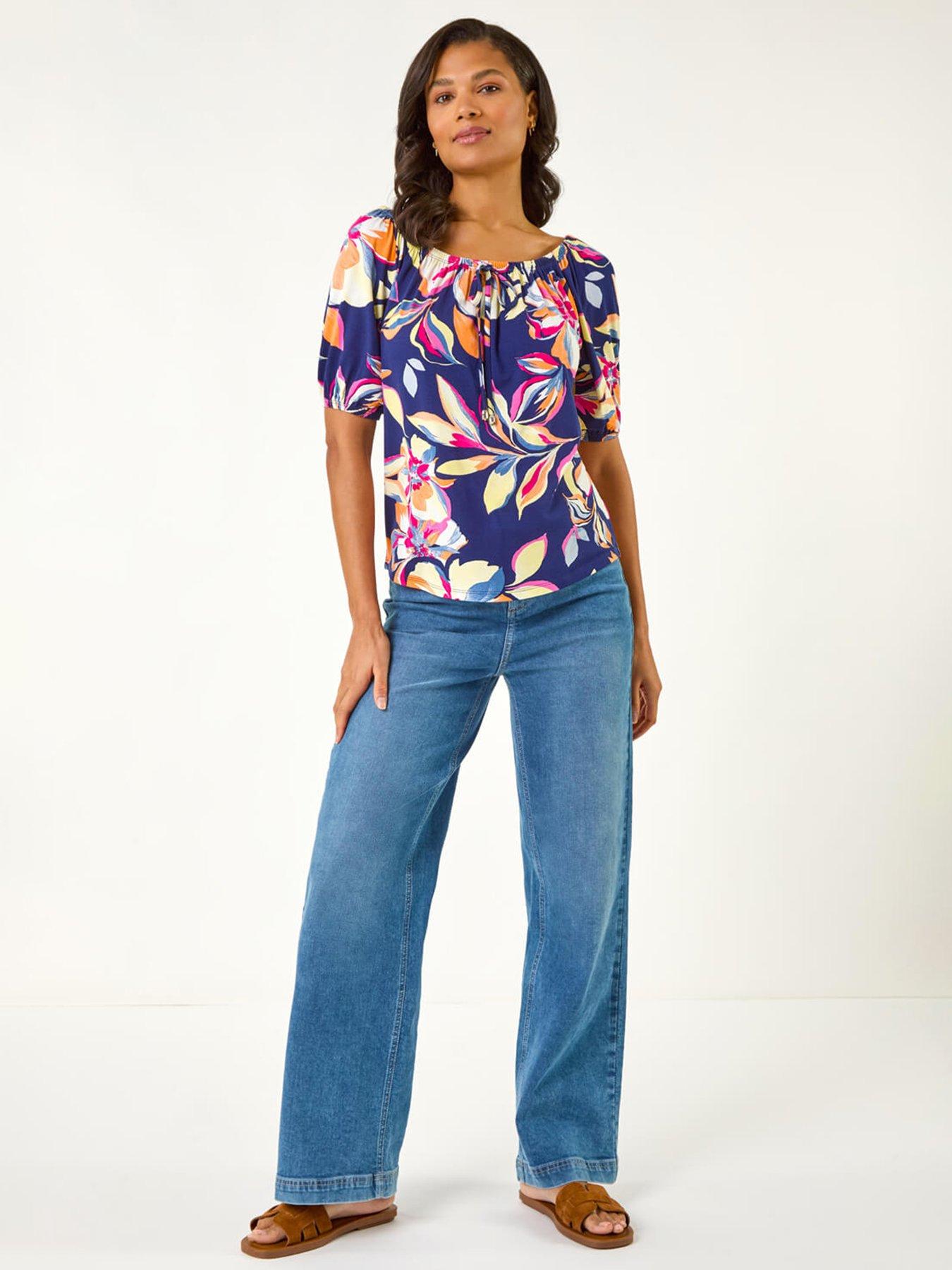 roman-floral-print-bardot-stretch-top-navyback