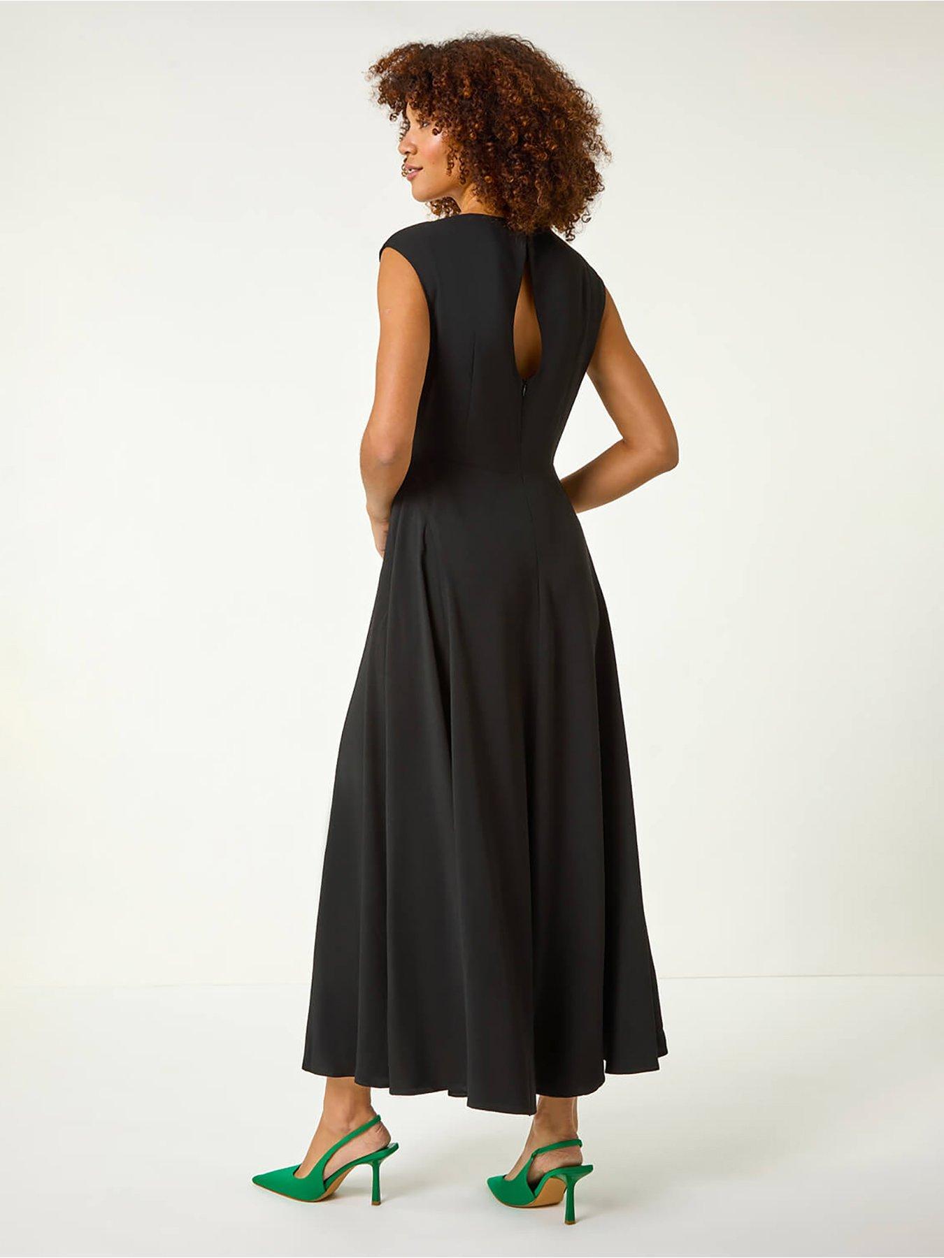 Image 2 of 4 of Roman High Neck Pleated Midi Dress - Black