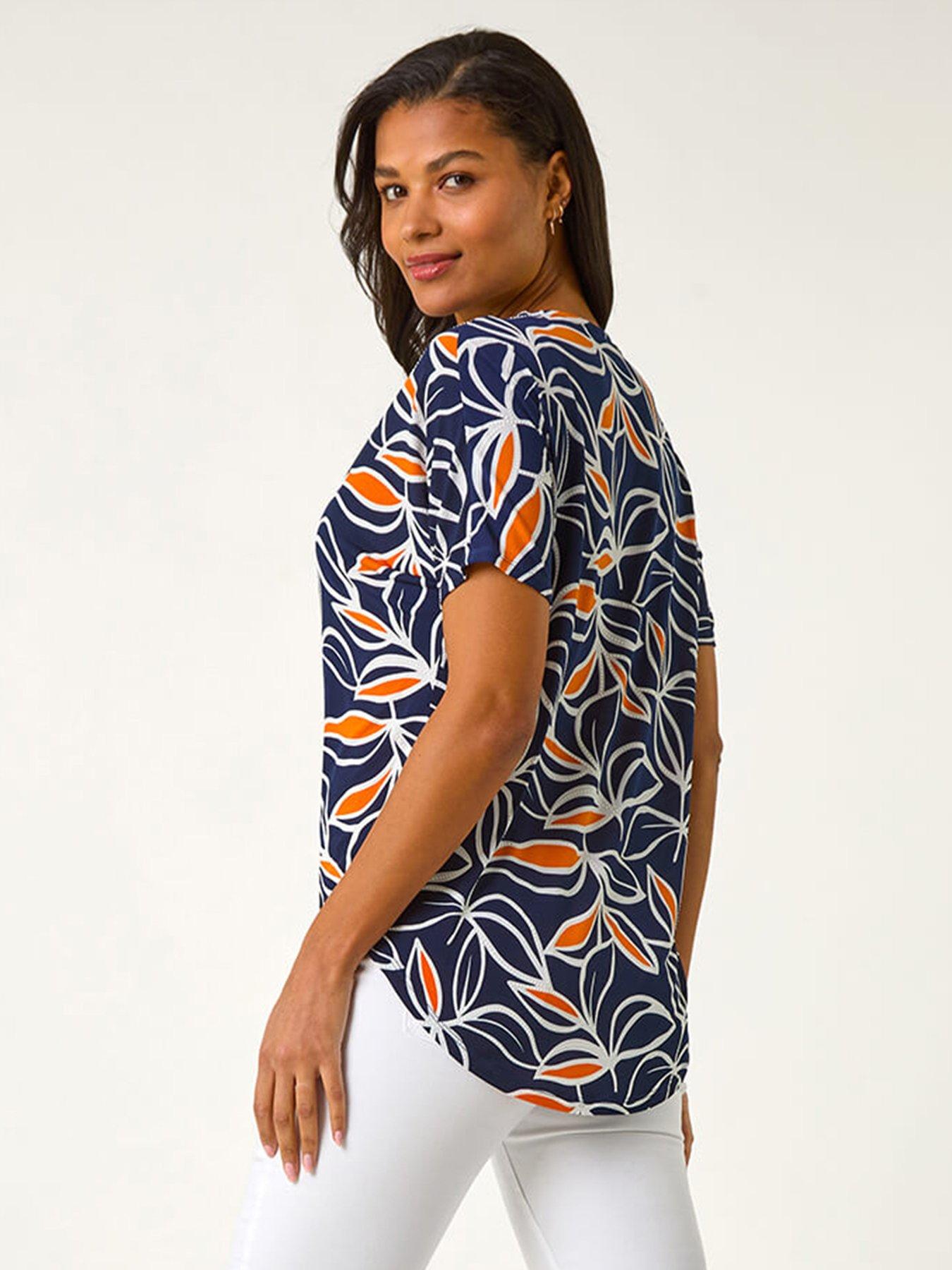 Image 2 of 5 of Roman Textured Print Zip Detail Top - Orange