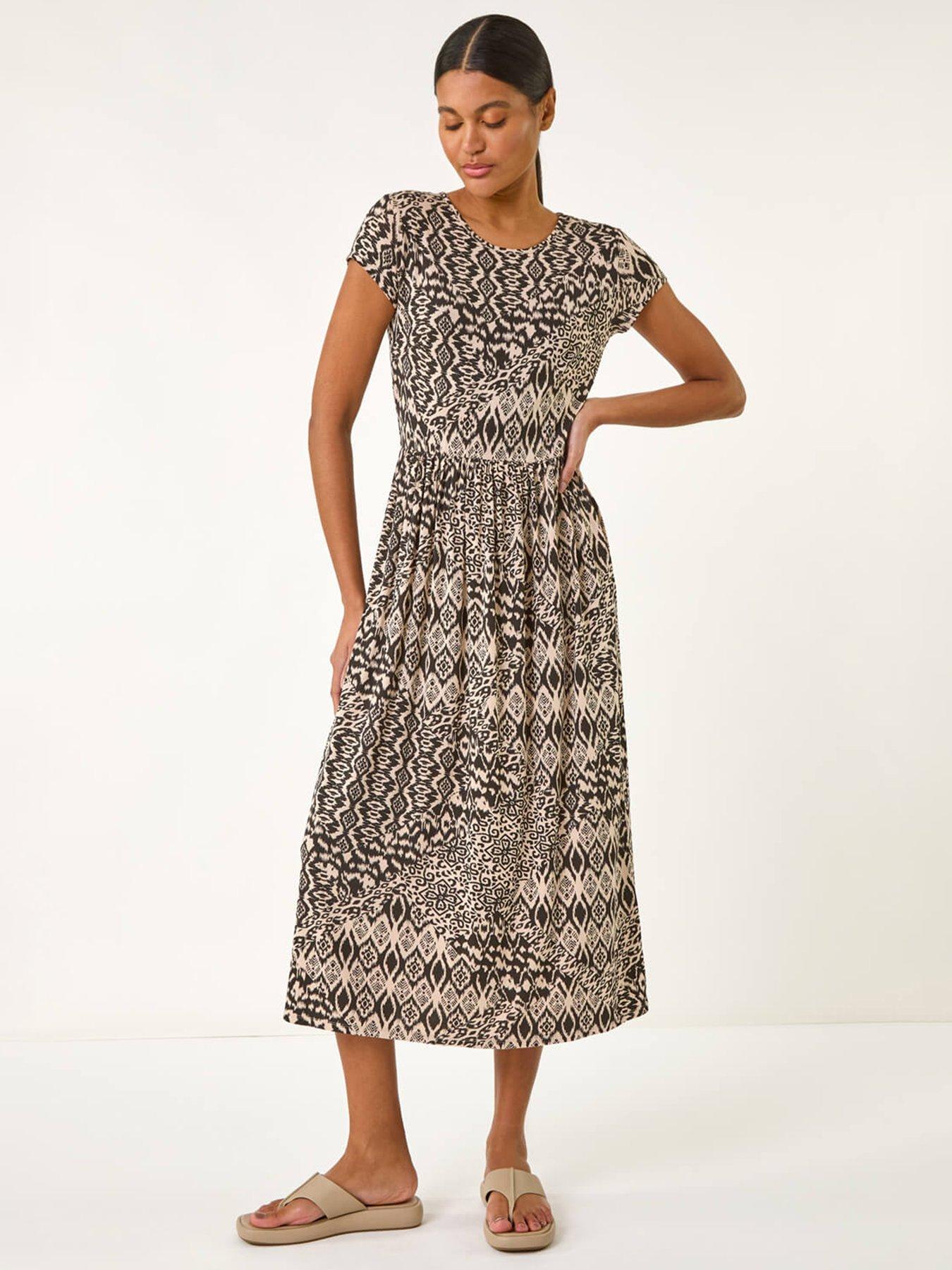 Roman Abstract Print Midi Dress - Black