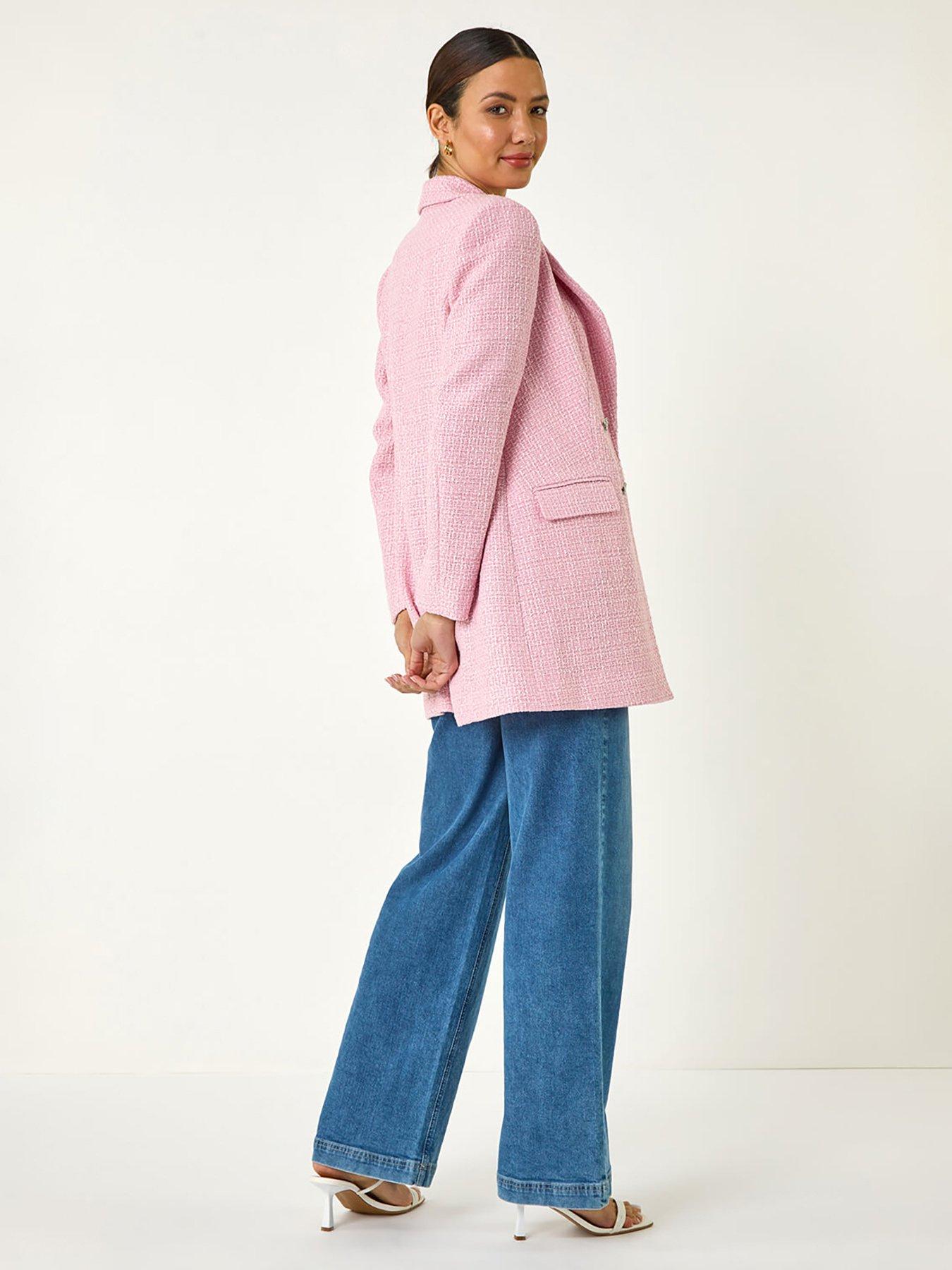 Image 2 of 5 of Roman Tailored Longline Boucle Jacket - Pink