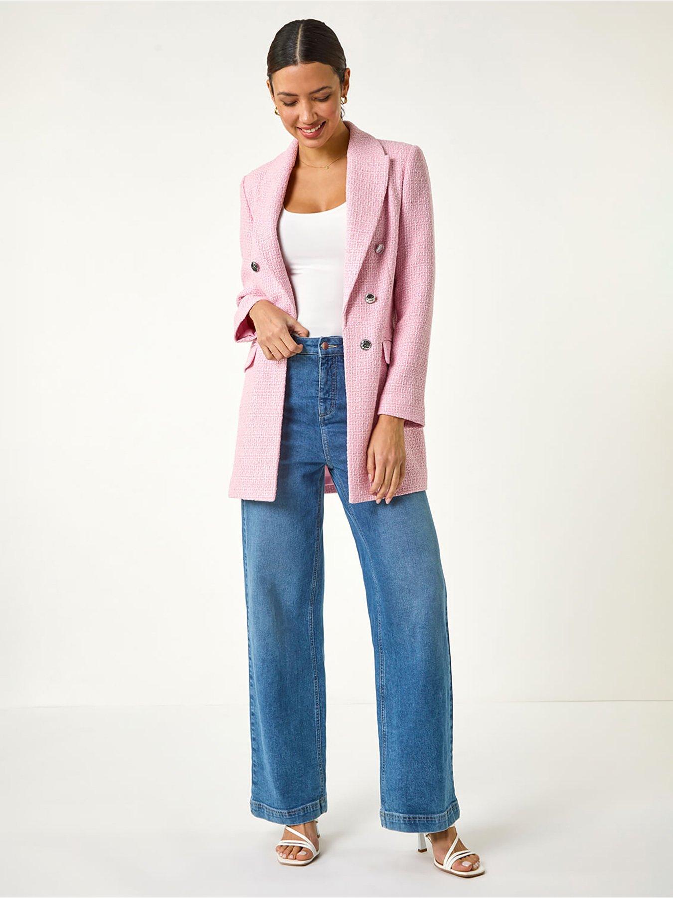 Image 3 of 5 of Roman Tailored Longline Boucle Jacket - Pink