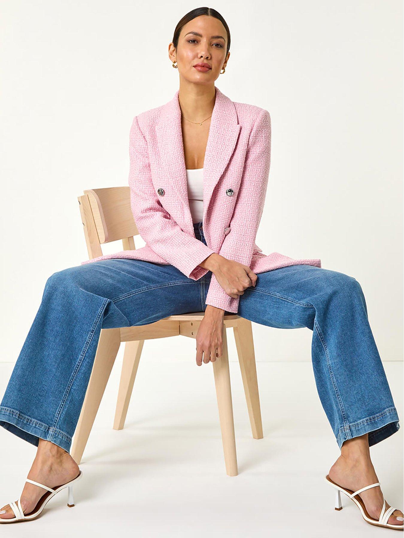 Image 4 of 5 of Roman Tailored Longline Boucle Jacket - Pink