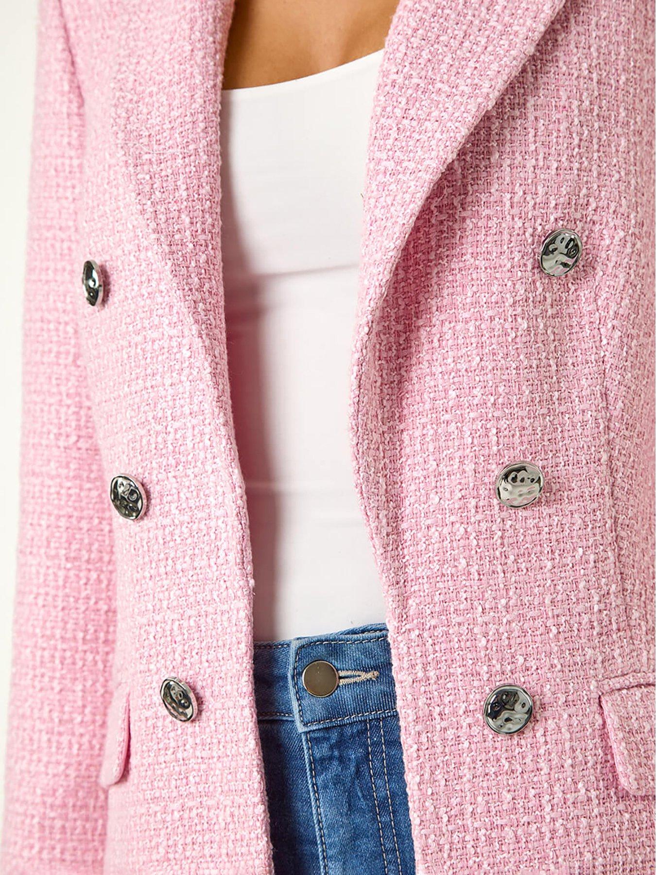 Image 5 of 5 of Roman Tailored Longline Boucle Jacket - Pink