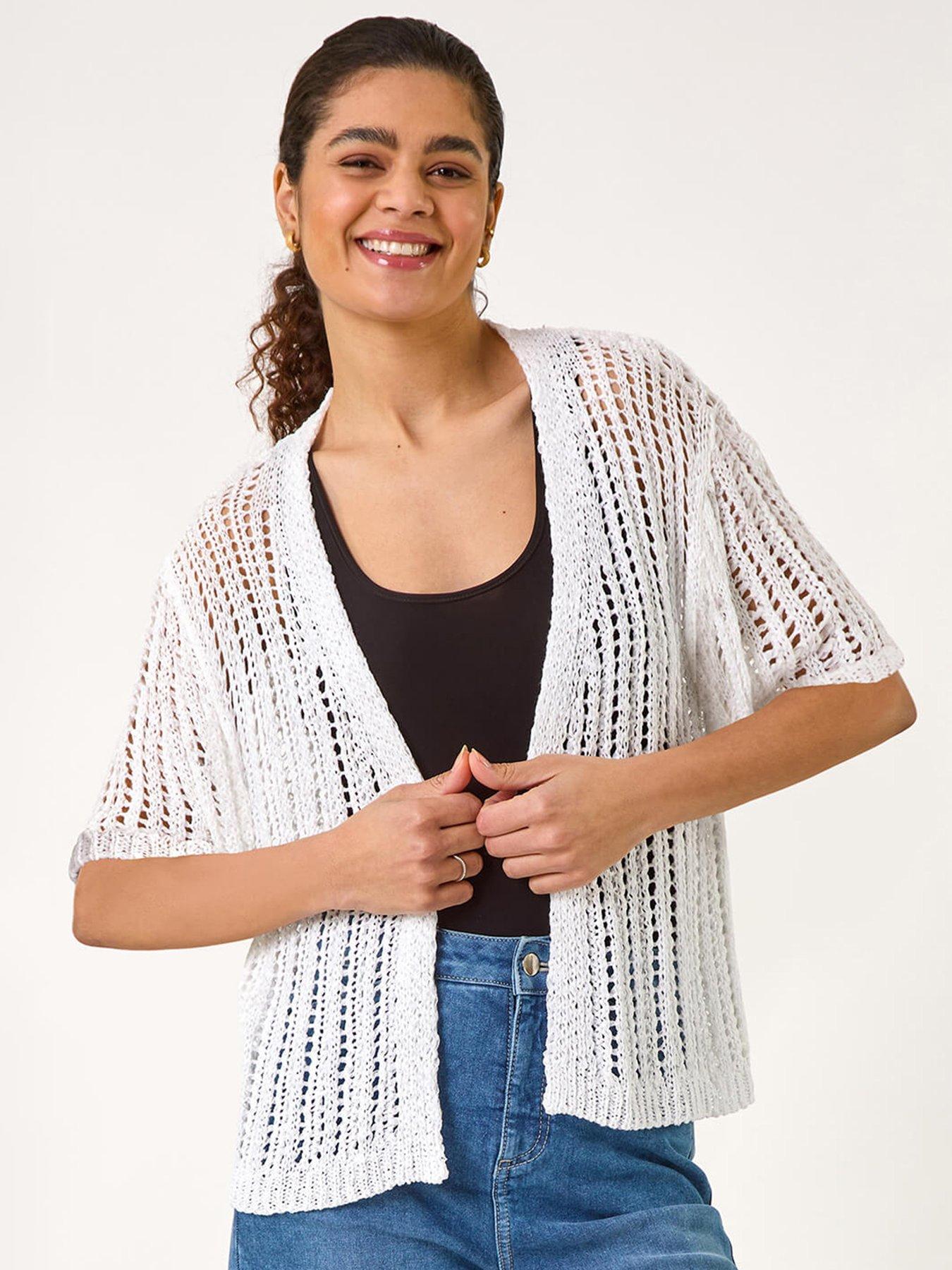 Roman Stitch Short Sleeve Knit Cardigan - Ivory