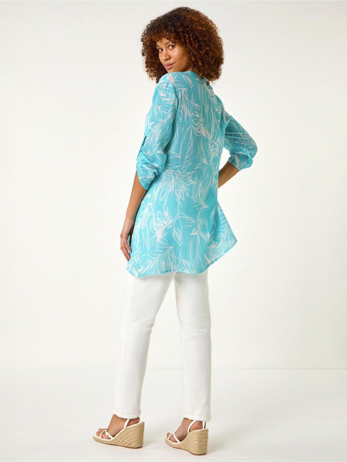 roman-linear-print-wrap-tunic-turquoisestillFront
