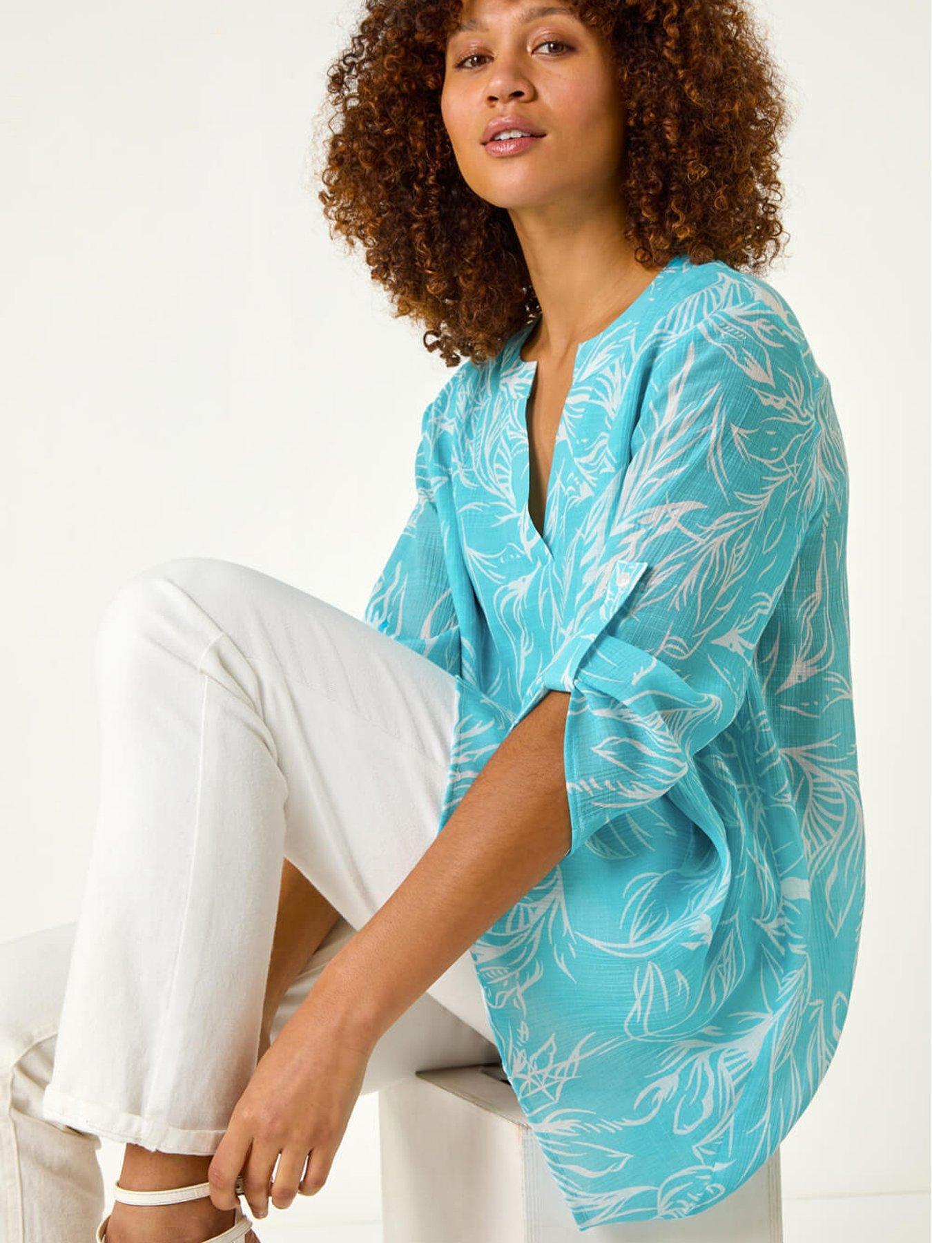 roman-linear-print-wrap-tunic-turquoiseoutfit