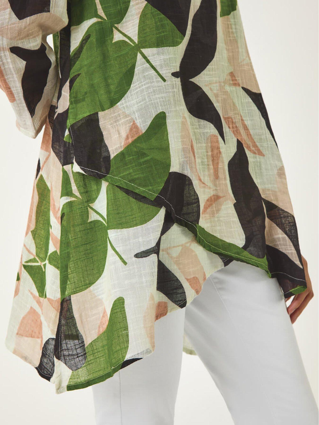 Image 5 of 5 of Roman Leaf Print Wrap Front Tunic Top - Green